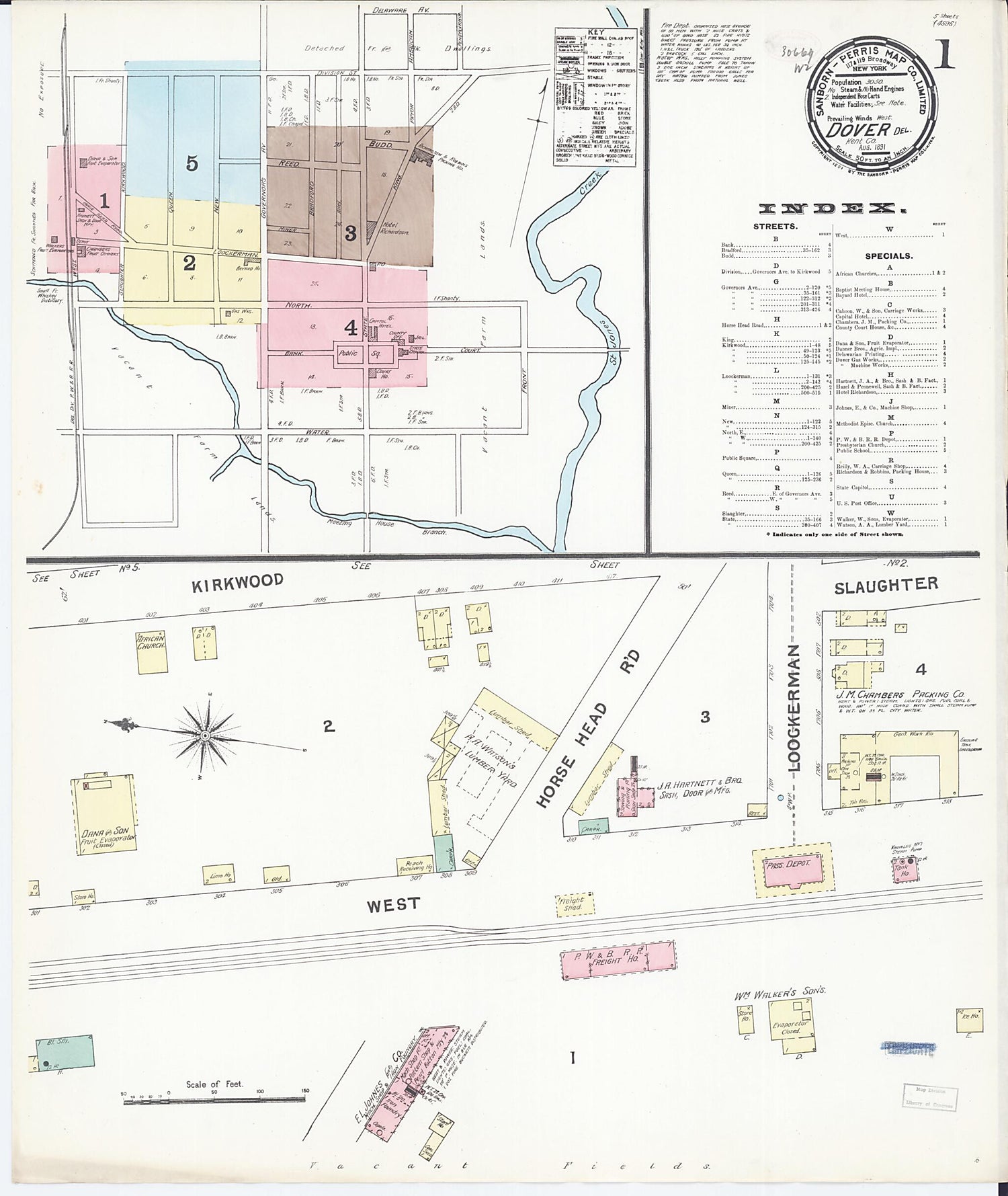 This old map of Dover, Kent County, Delaware was created by Sanborn Map Company in 1891