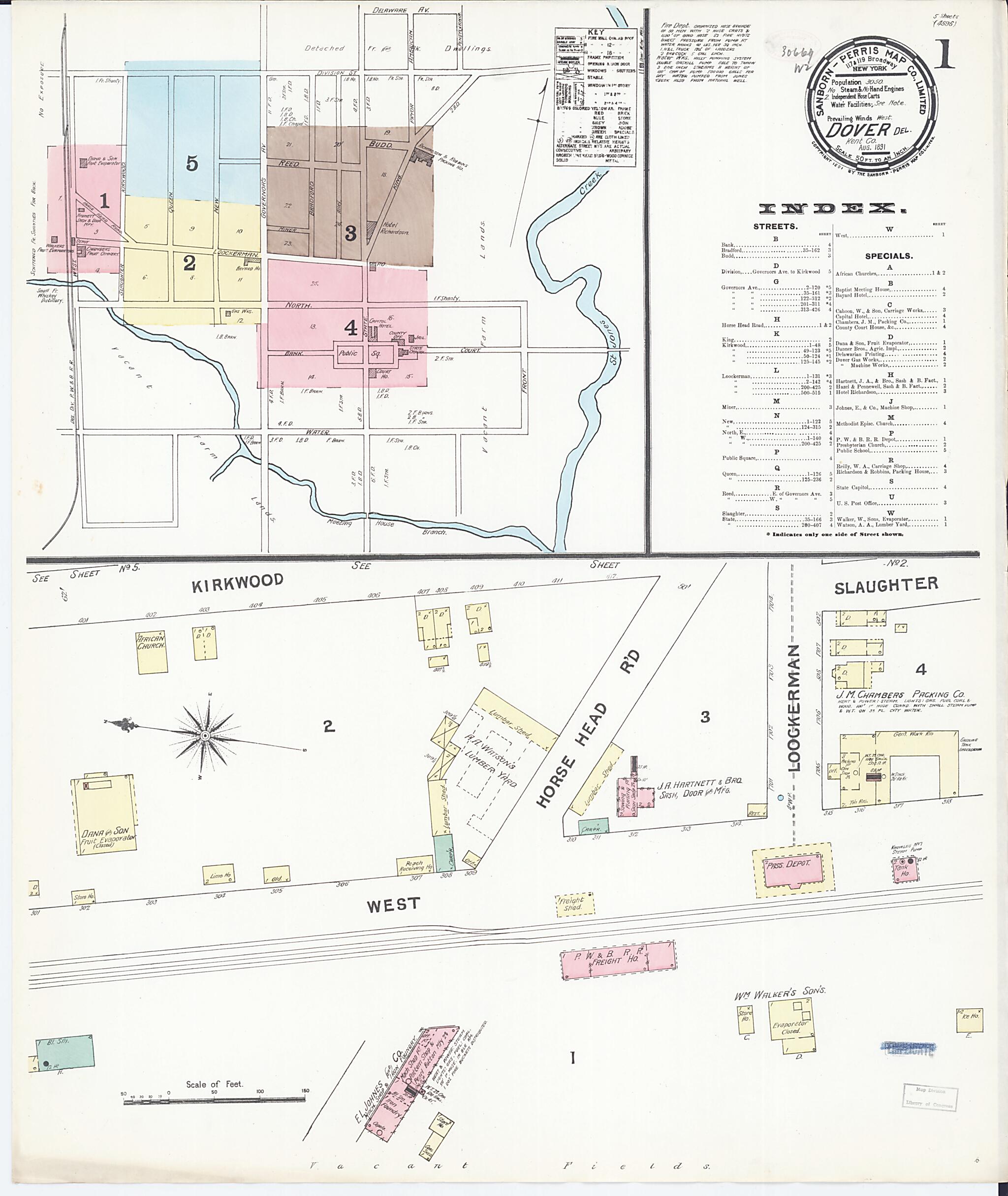 This old map of Dover, Kent County, Delaware was created by Sanborn Map Company in 1891