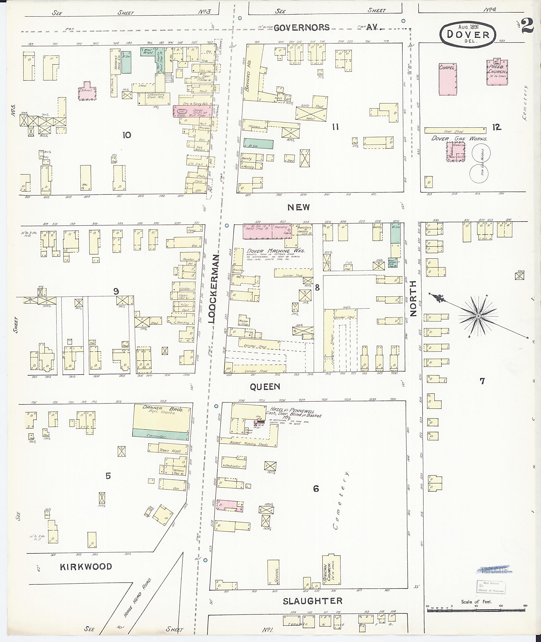 This old map of Dover, Kent County, Delaware was created by Sanborn Map Company in 1891