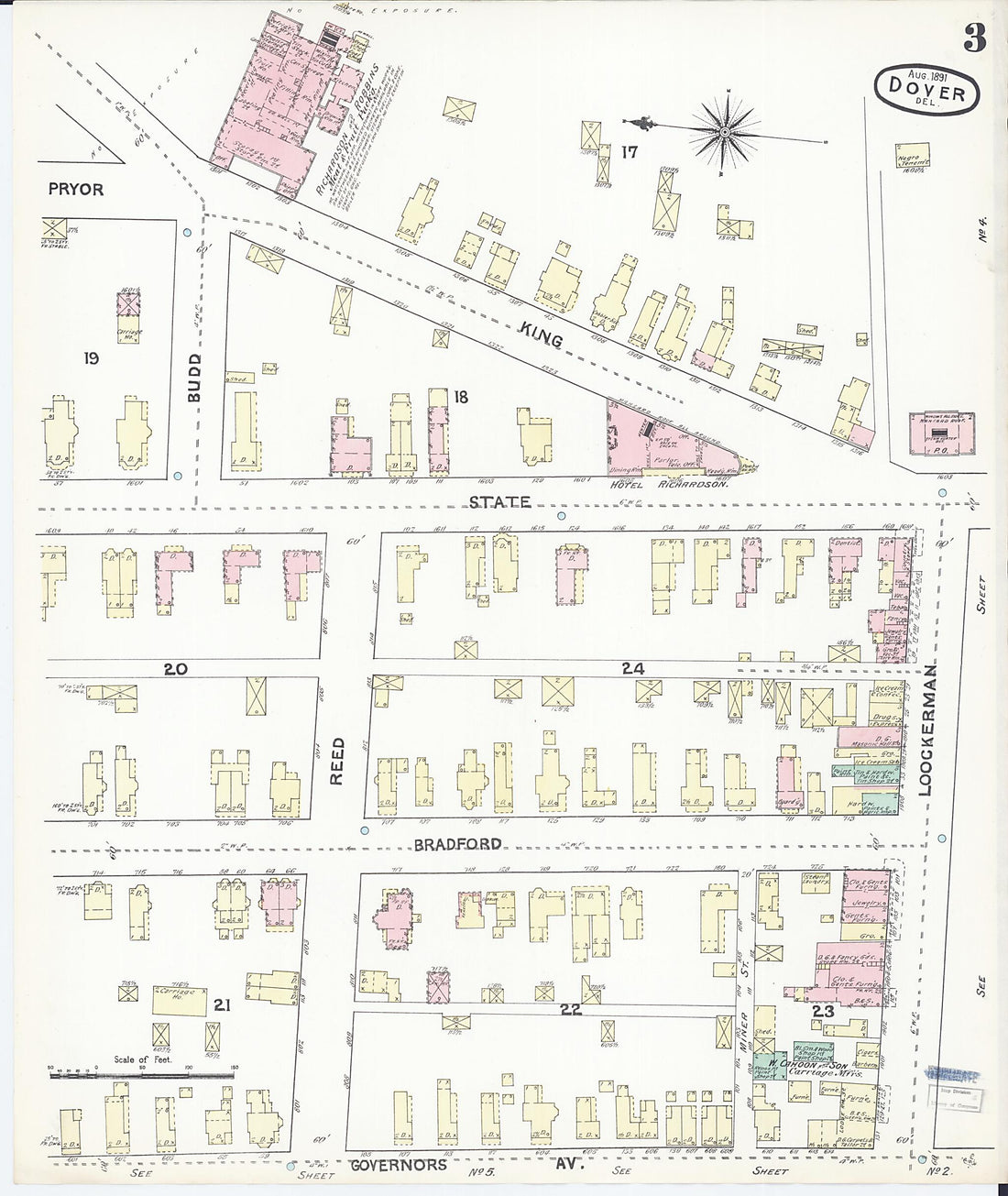 This old map of Dover, Kent County, Delaware was created by Sanborn Map Company in 1891