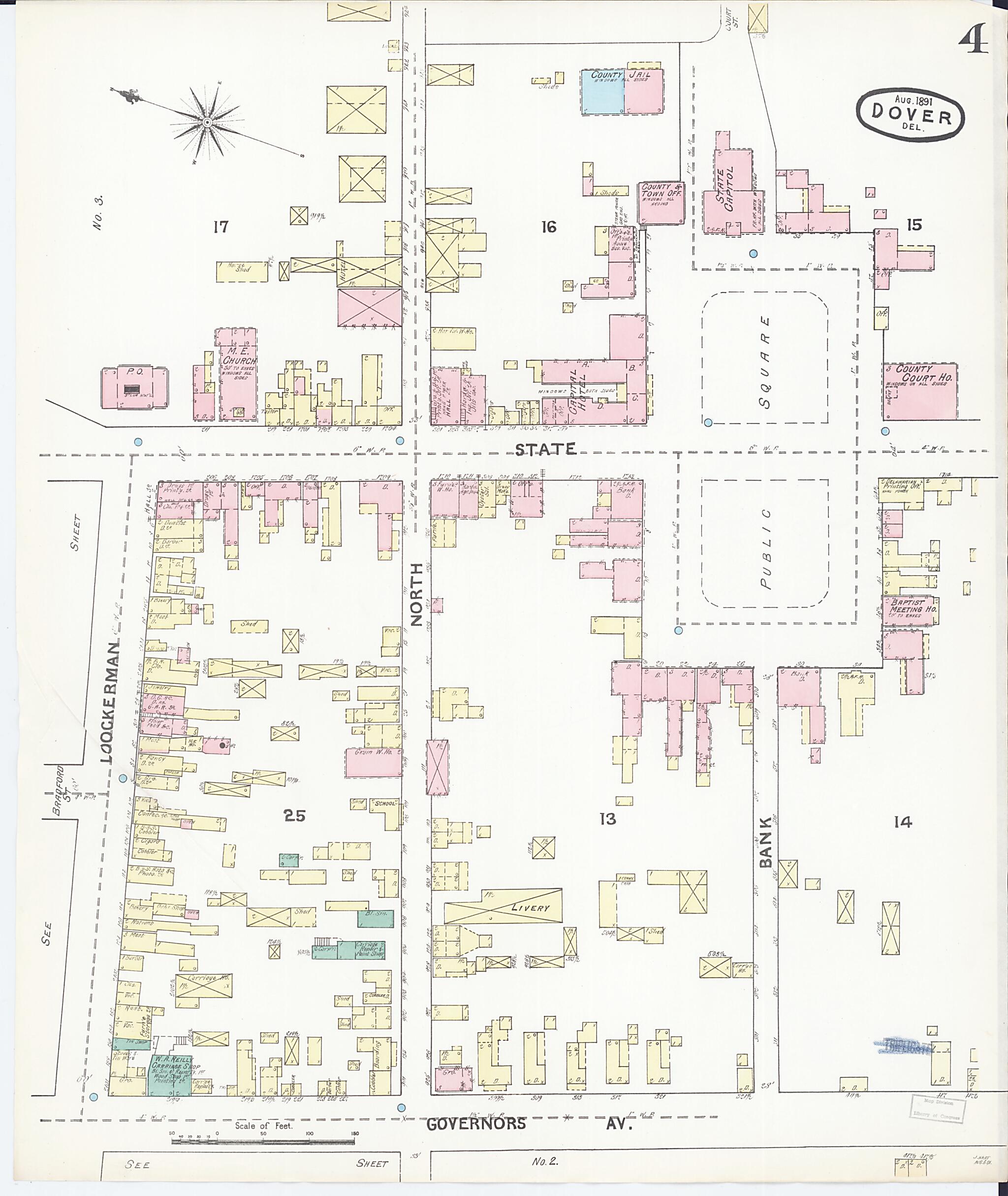 This old map of Dover, Kent County, Delaware was created by Sanborn Map Company in 1891