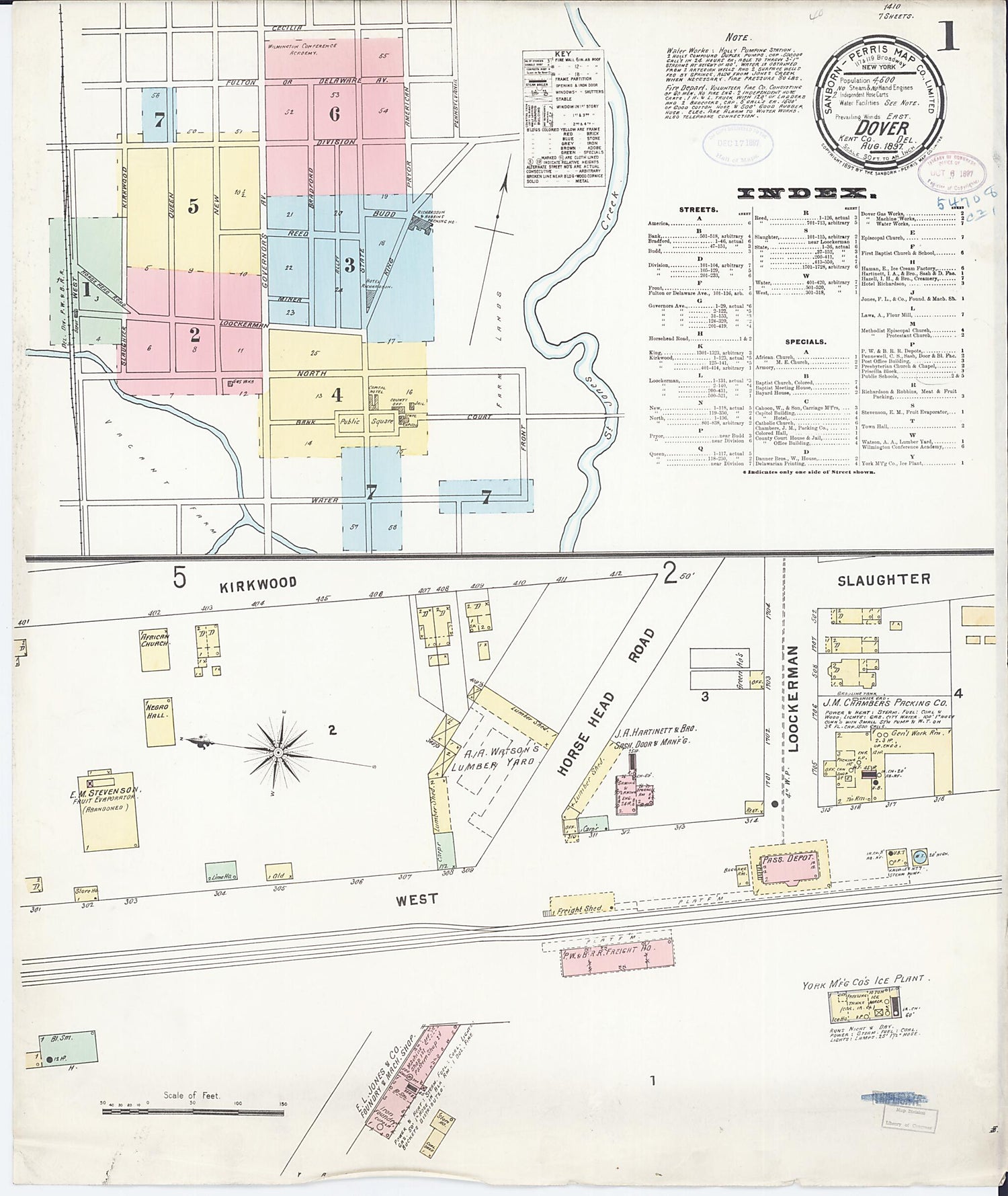 This old map of Dover, Kent County, Delaware was created by Sanborn Map Company in 1897