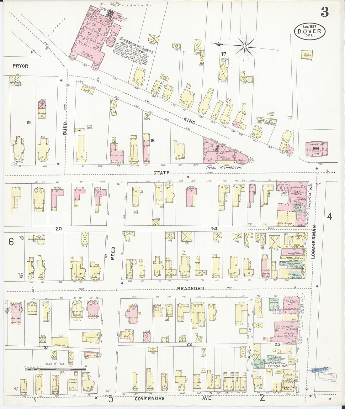 This old map of Dover, Kent County, Delaware was created by Sanborn Map Company in 1897