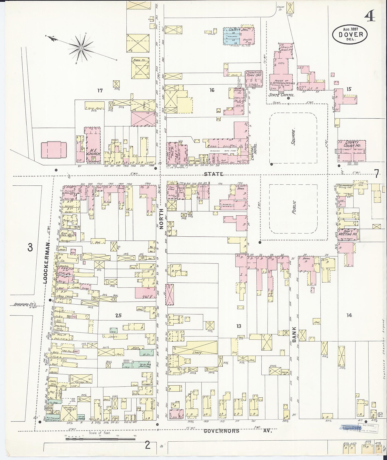 This old map of Dover, Kent County, Delaware was created by Sanborn Map Company in 1897