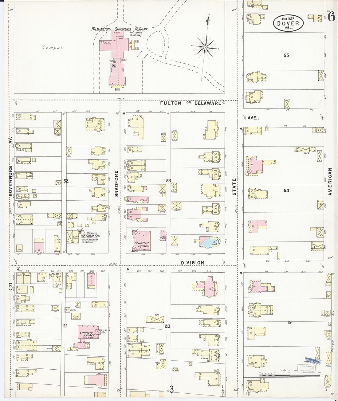 This old map of Dover, Kent County, Delaware was created by Sanborn Map Company in 1897