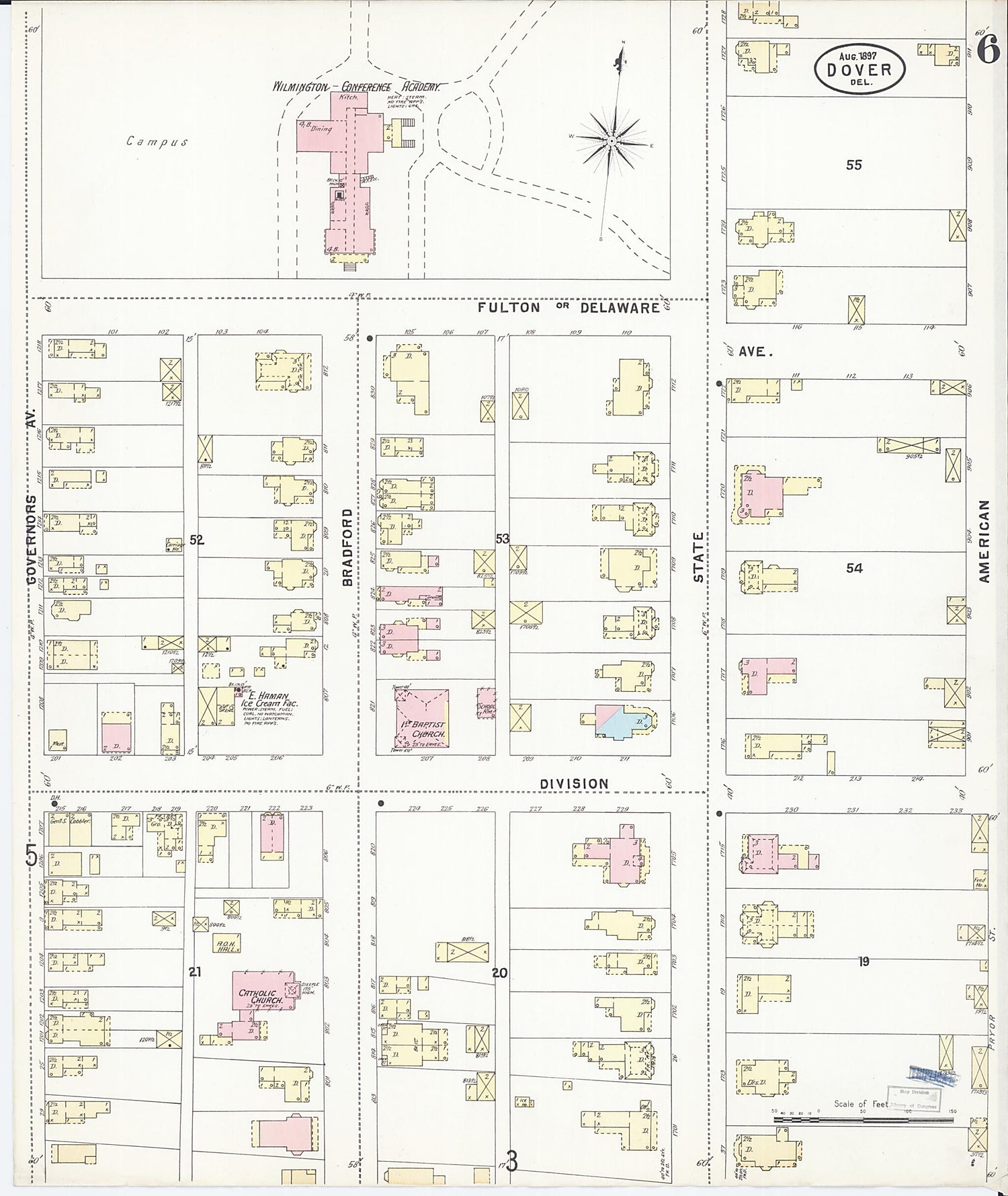 This old map of Dover, Kent County, Delaware was created by Sanborn Map Company in 1897