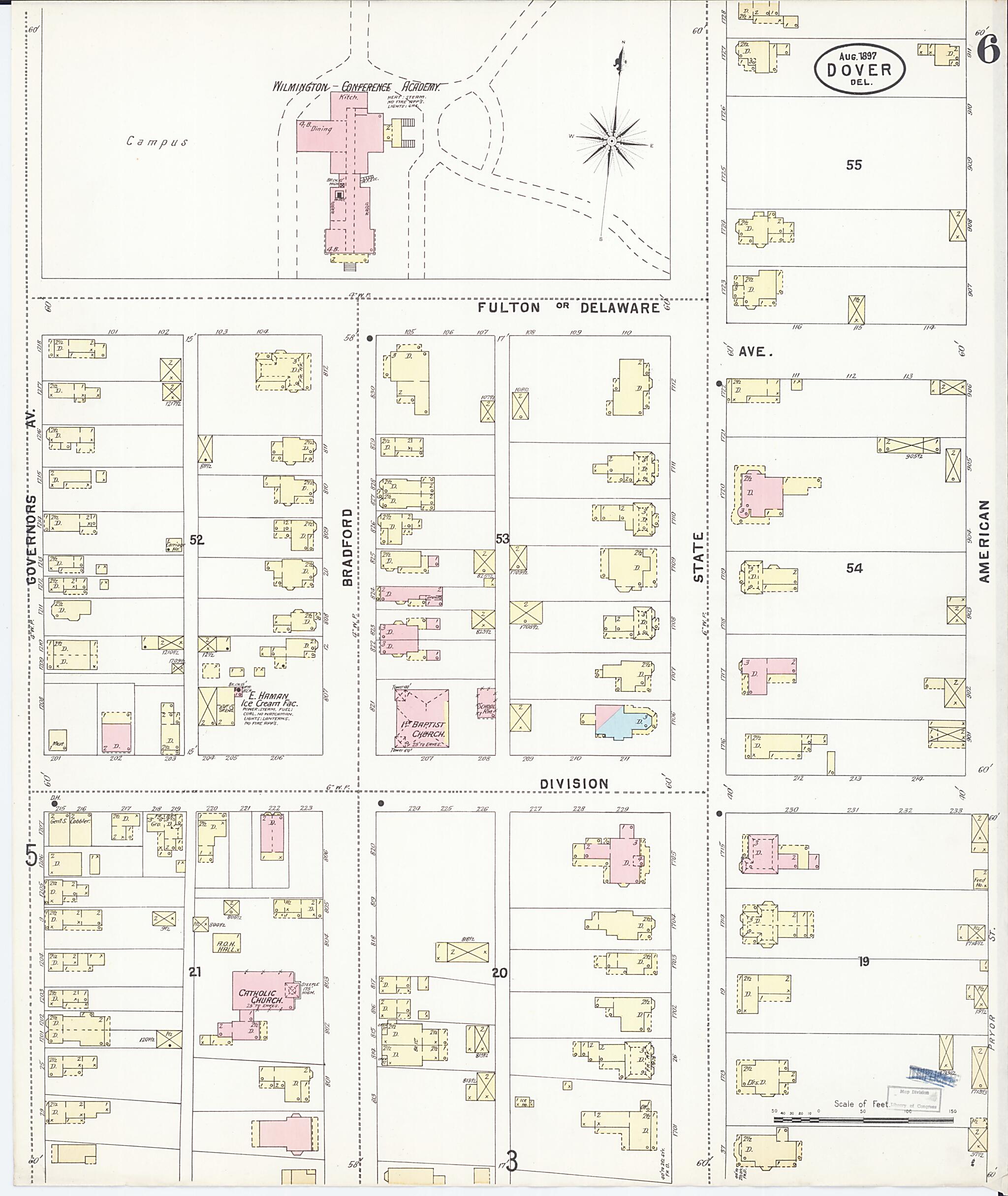 This old map of Dover, Kent County, Delaware was created by Sanborn Map Company in 1897