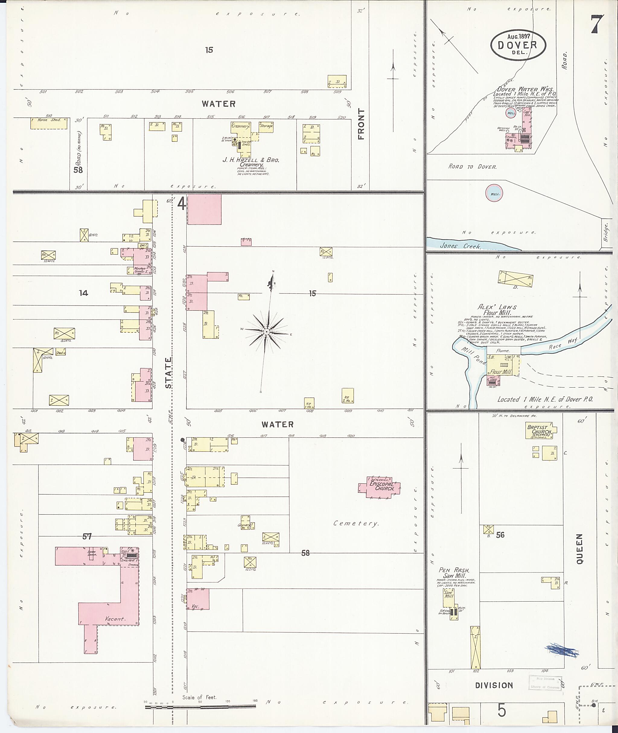 This old map of Dover, Kent County, Delaware was created by Sanborn Map Company in 1897