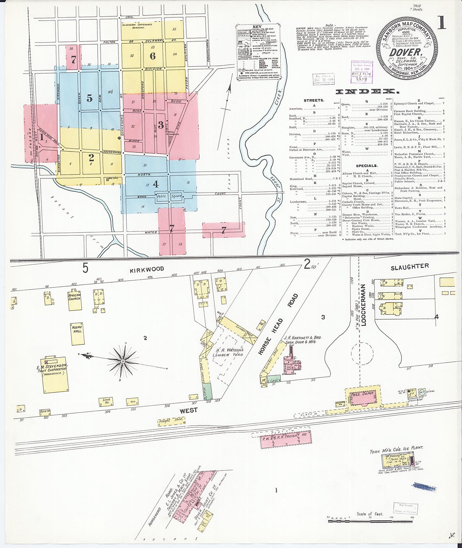 This old map of Dover, Kent County, Delaware was created by Sanborn Map Company in 1904