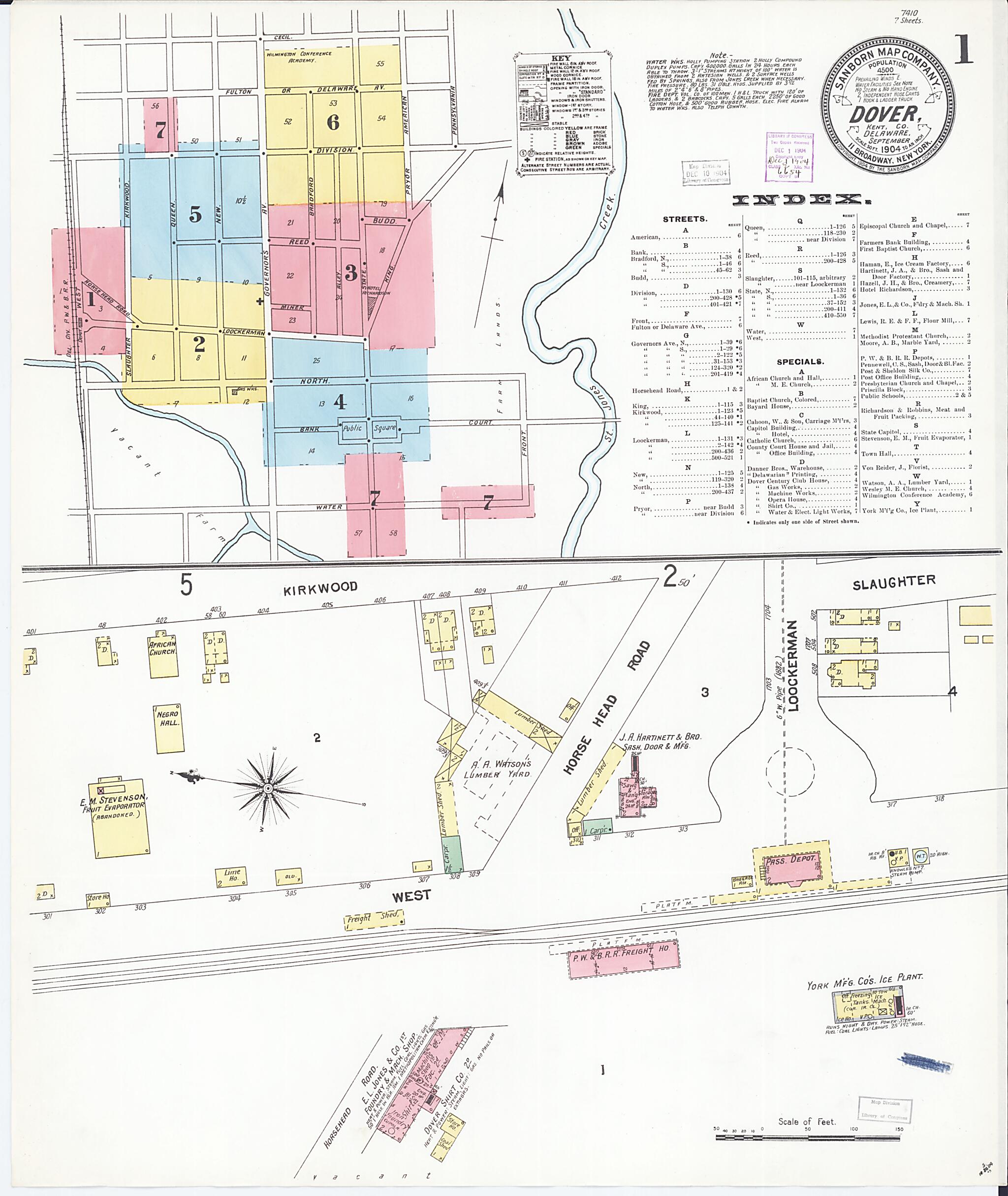 This old map of Dover, Kent County, Delaware was created by Sanborn Map Company in 1904