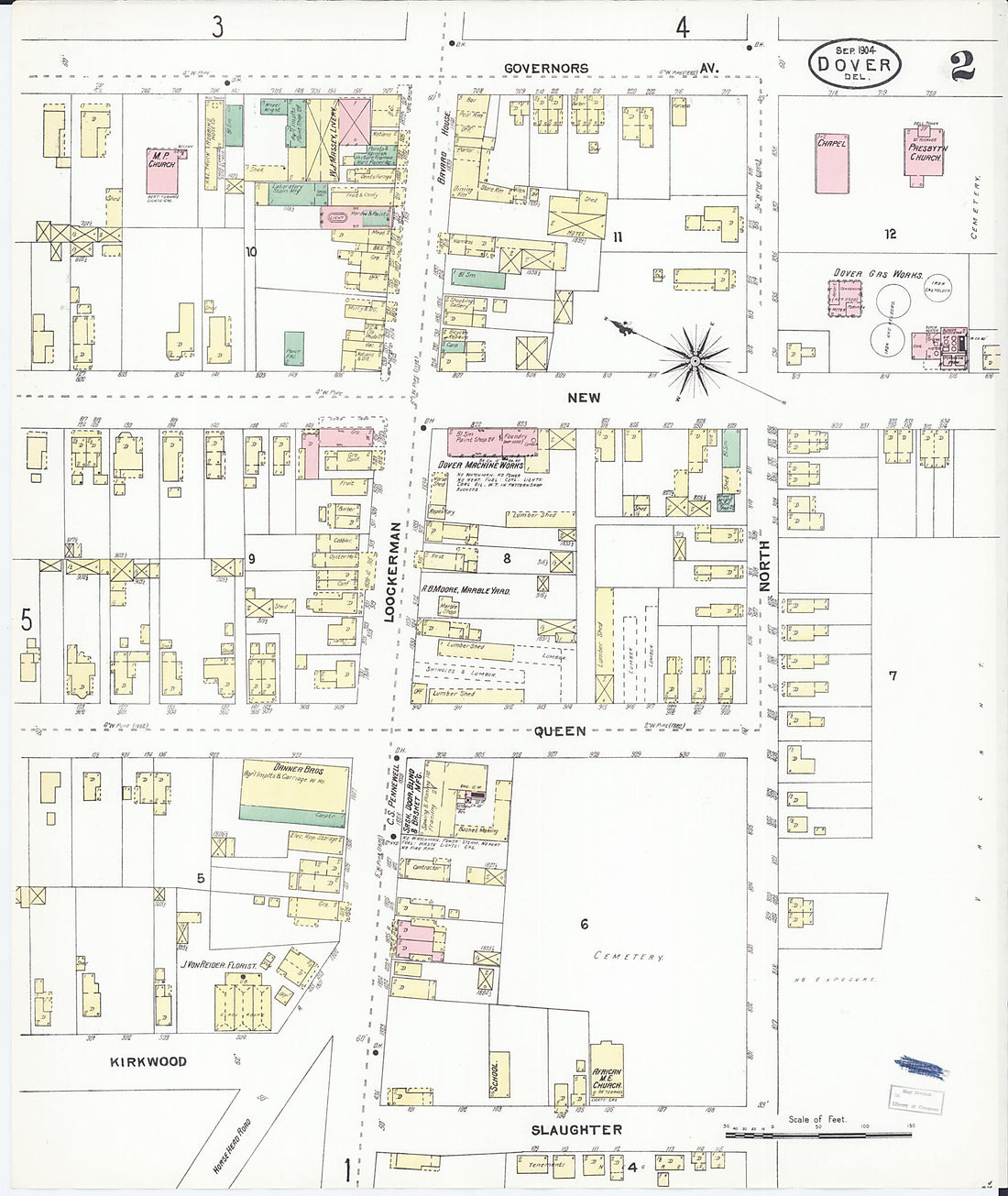 This old map of Dover, Kent County, Delaware was created by Sanborn Map Company in 1904