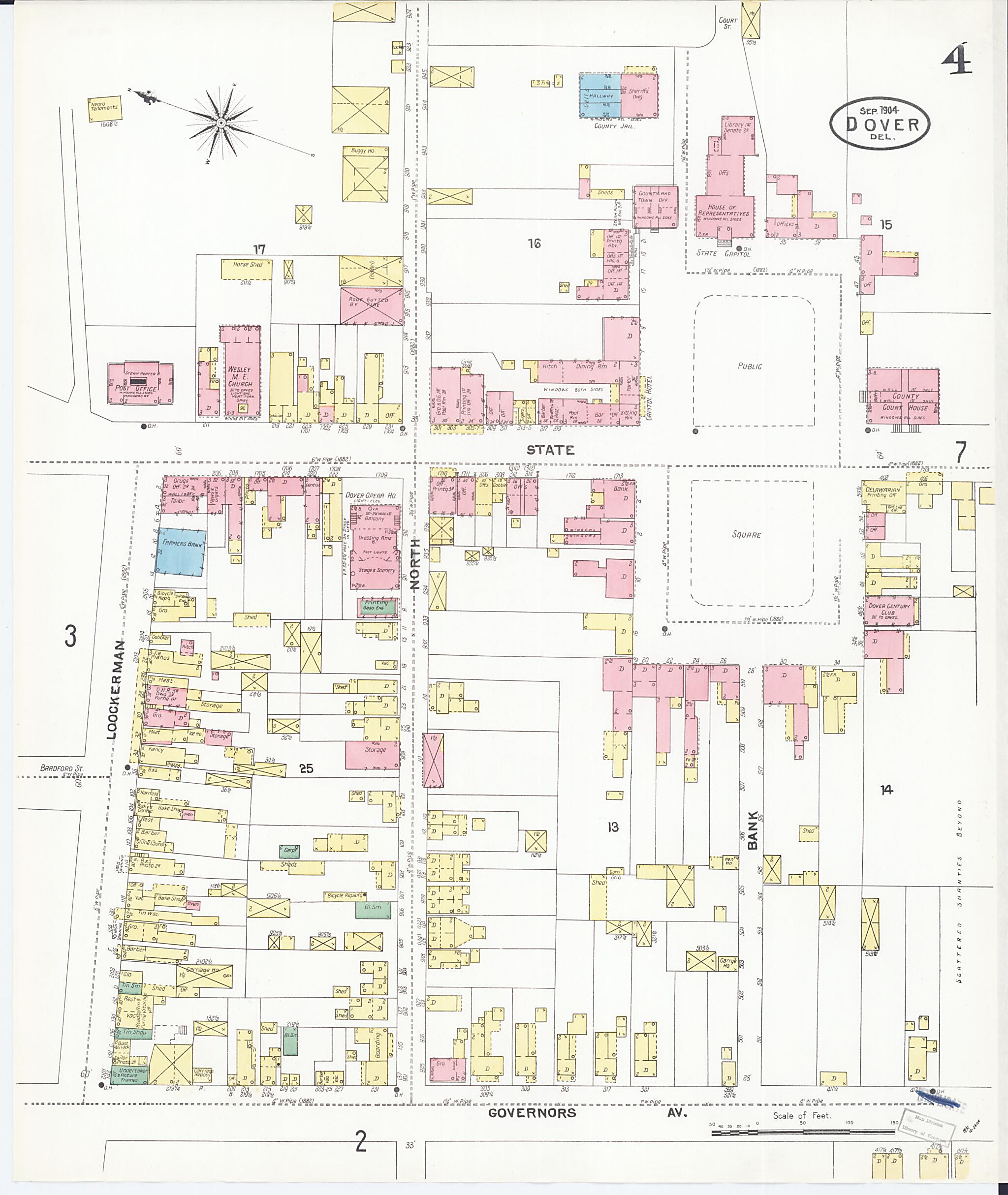 This old map of Dover, Kent County, Delaware was created by Sanborn Map Company in 1904