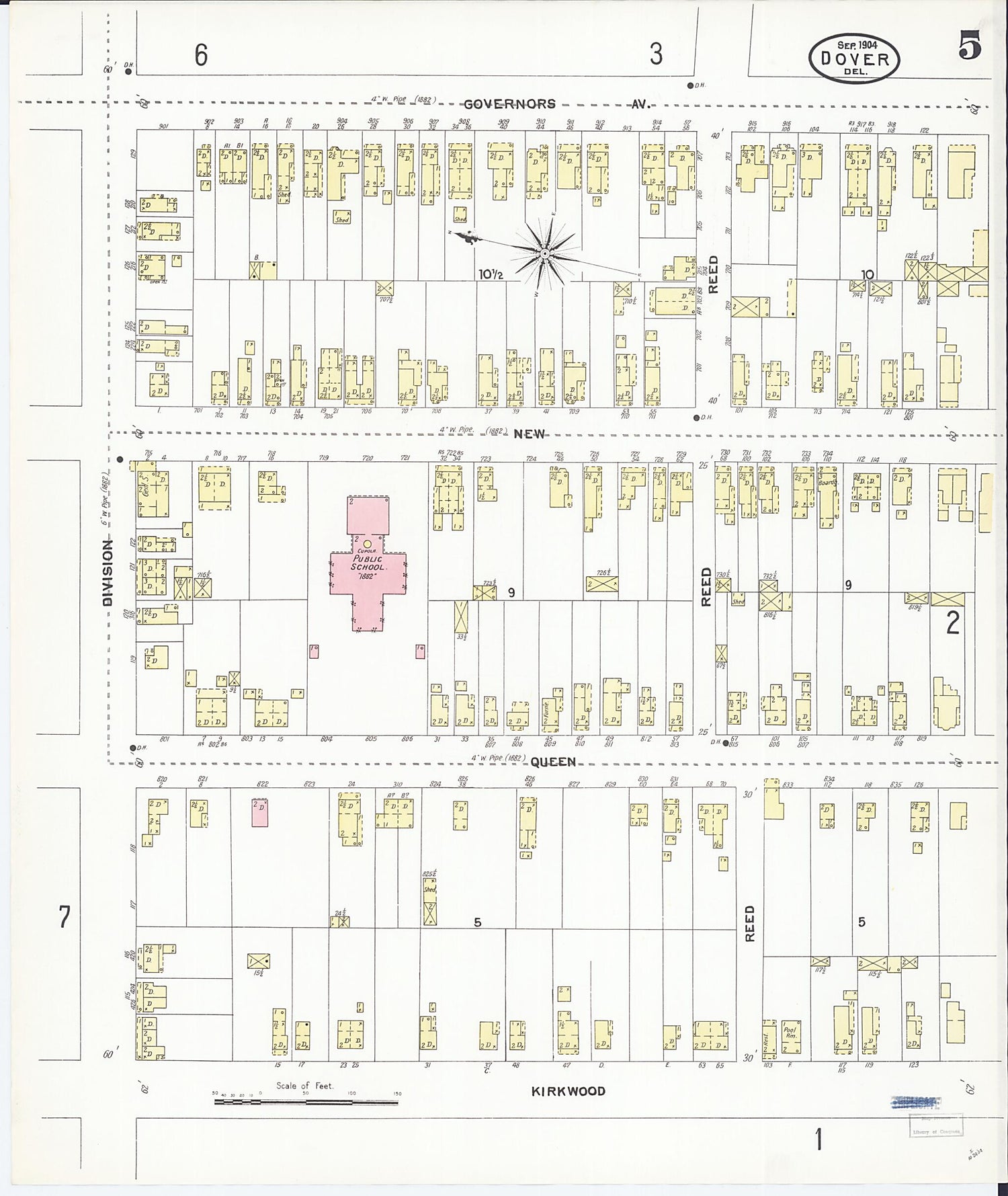 This old map of Dover, Kent County, Delaware was created by Sanborn Map Company in 1904