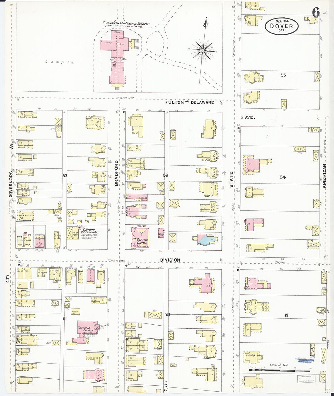 This old map of Dover, Kent County, Delaware was created by Sanborn Map Company in 1904