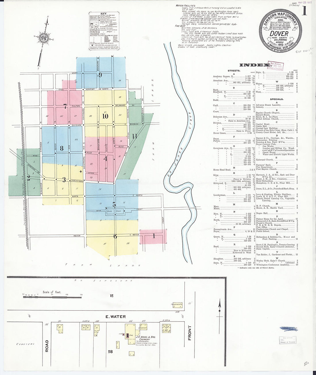 This old map of Dover, Kent County, Delaware was created by Sanborn Map Company in 1910