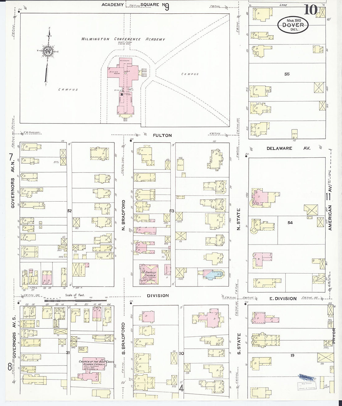 This old map of Dover, Kent County, Delaware was created by Sanborn Map Company in 1910