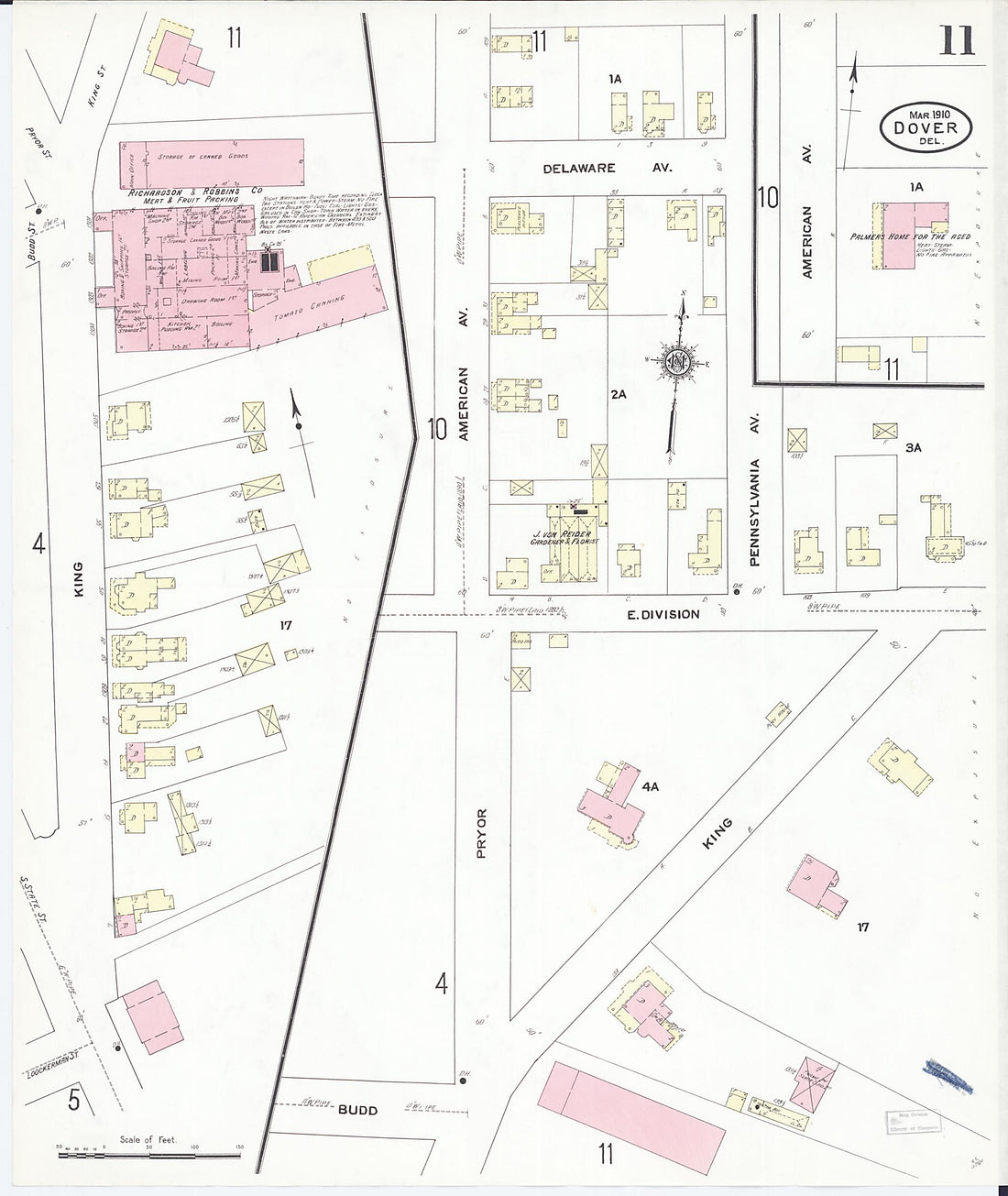 This old map of Dover, Kent County, Delaware was created by Sanborn Map Company in 1910