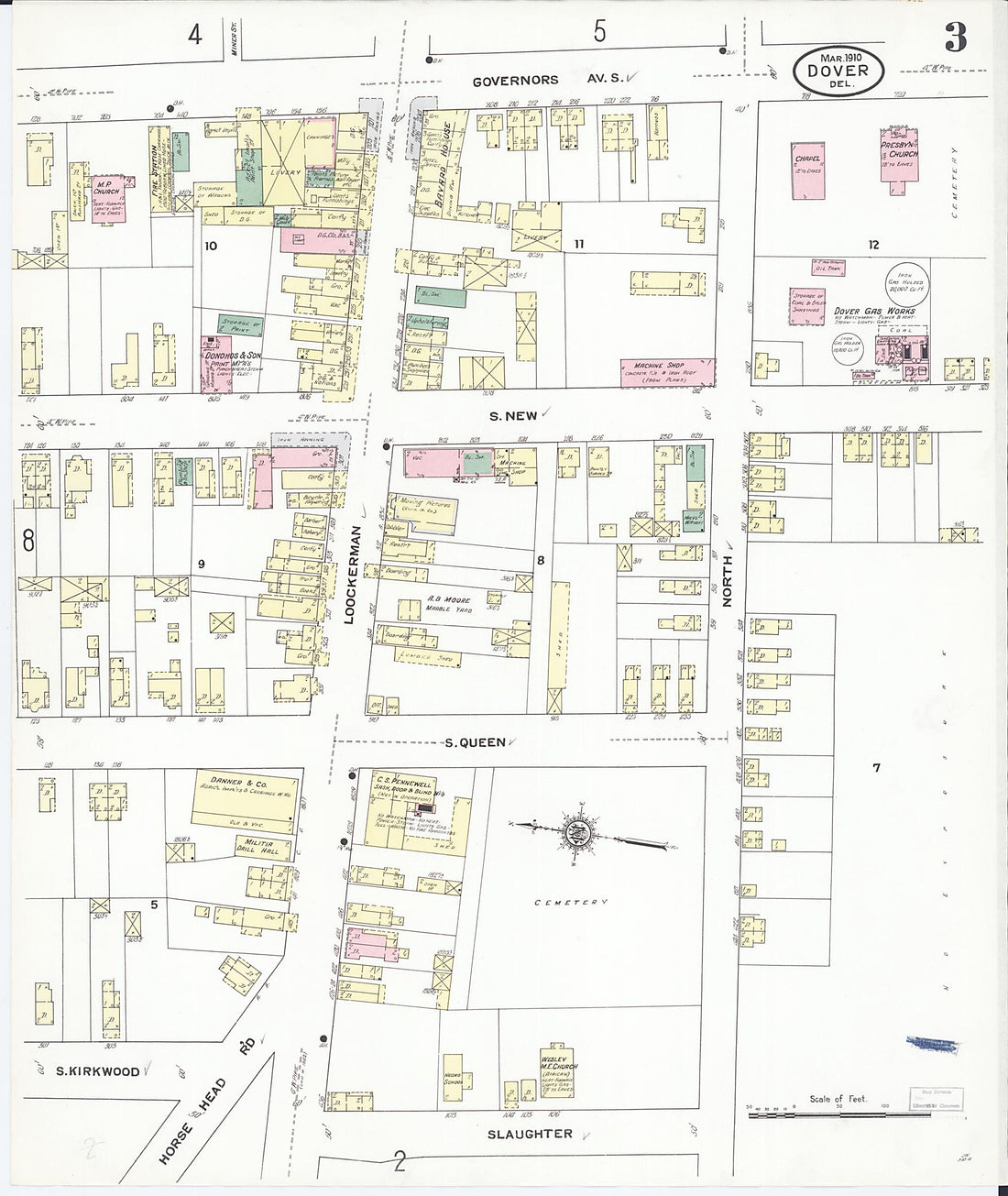 This old map of Dover, Kent County, Delaware was created by Sanborn Map Company in 1910