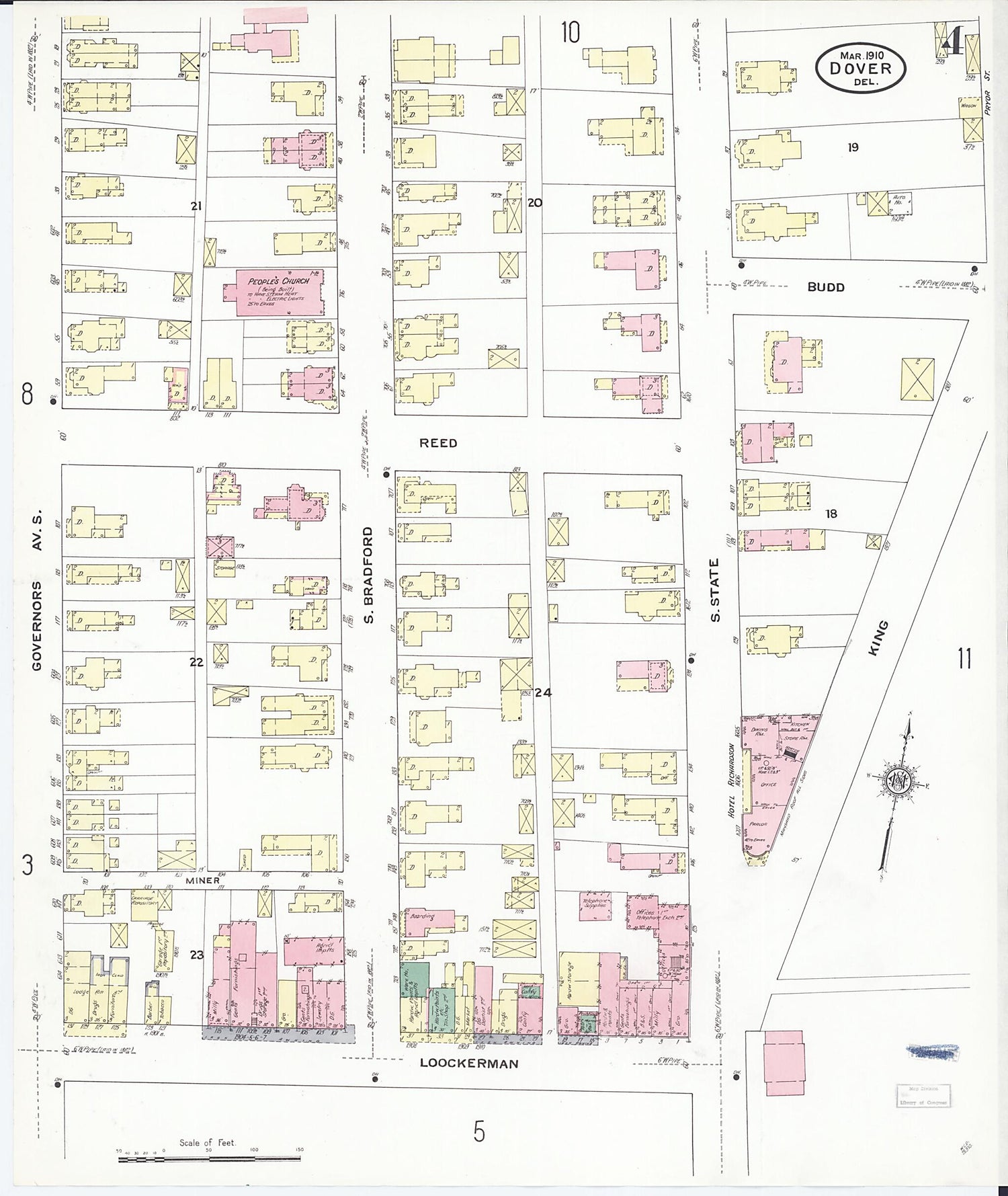 This old map of Dover, Kent County, Delaware was created by Sanborn Map Company in 1910