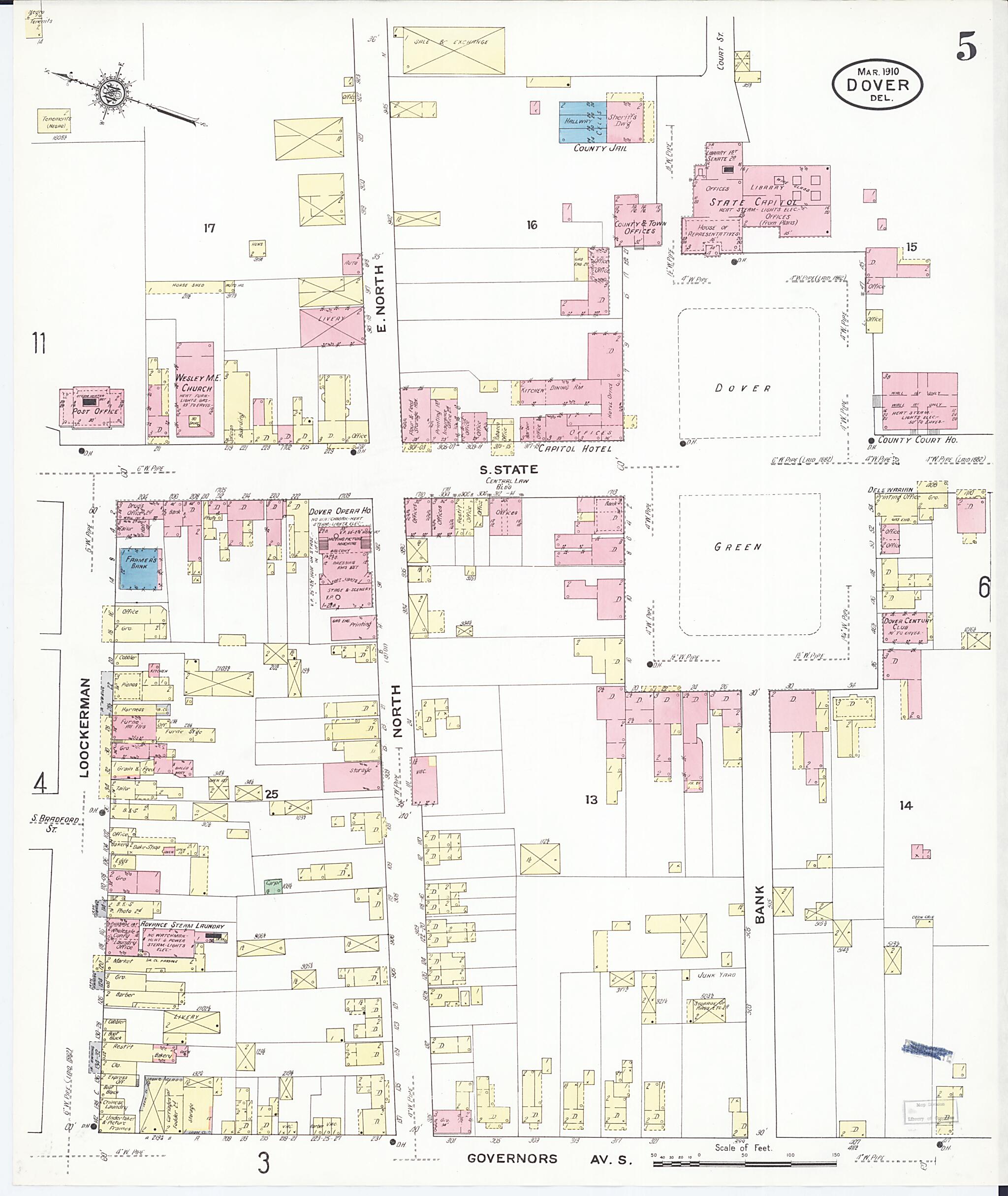 This old map of Dover, Kent County, Delaware was created by Sanborn Map Company in 1910