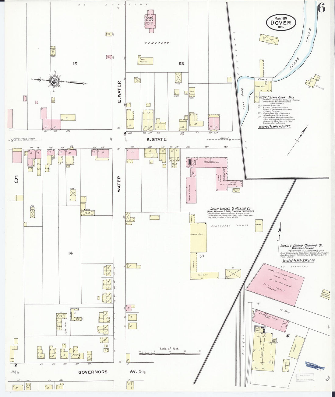 This old map of Dover, Kent County, Delaware was created by Sanborn Map Company in 1910