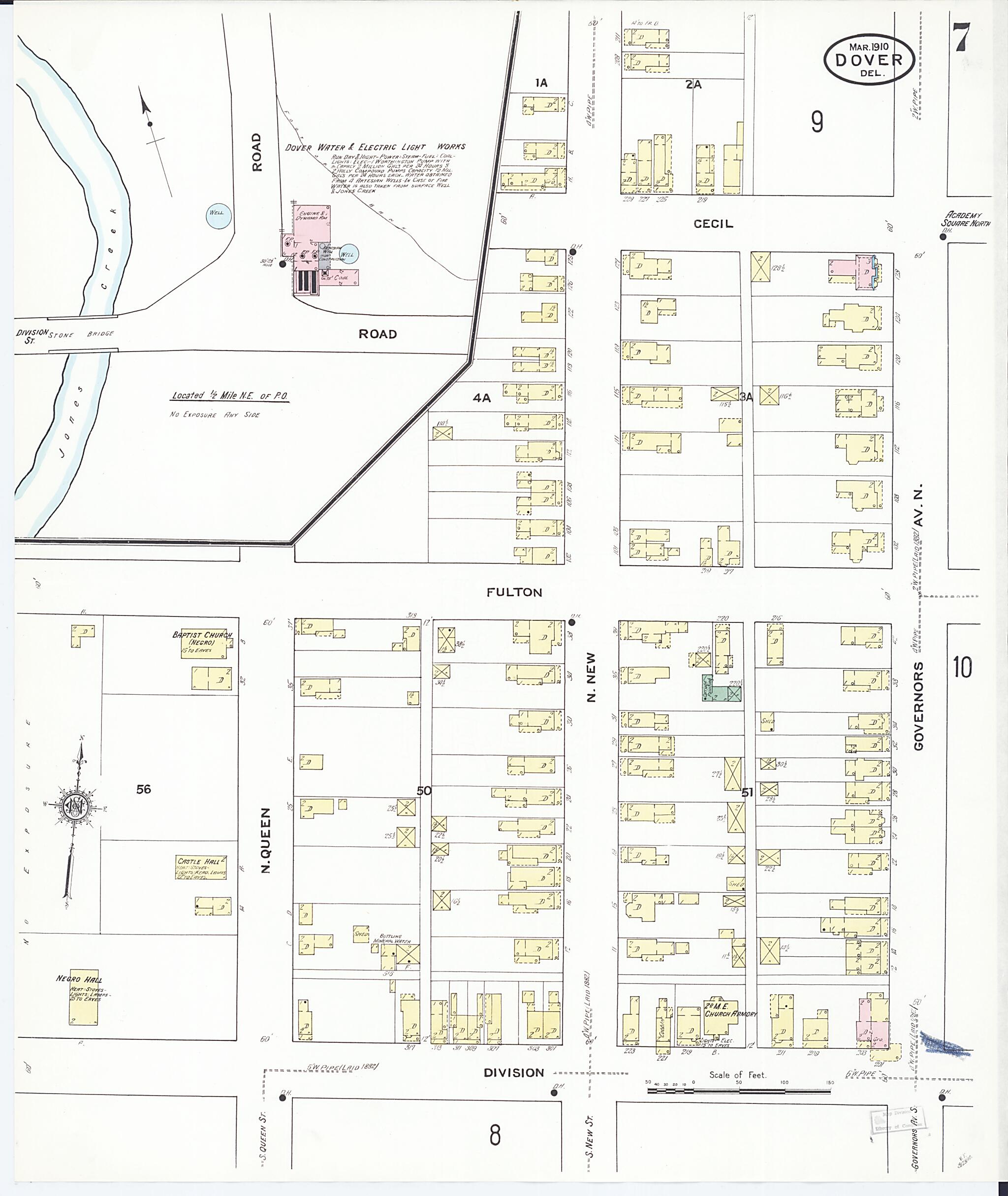 This old map of Dover, Kent County, Delaware was created by Sanborn Map Company in 1910