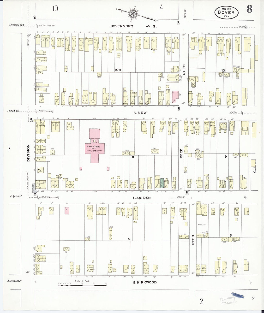 This old map of Dover, Kent County, Delaware was created by Sanborn Map Company in 1910