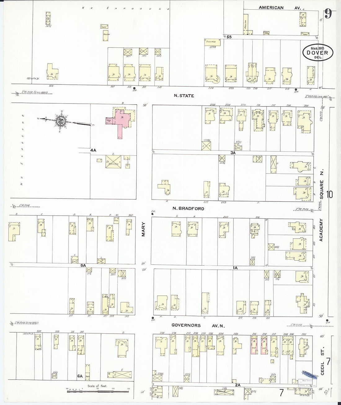 This old map of Dover, Kent County, Delaware was created by Sanborn Map Company in 1910