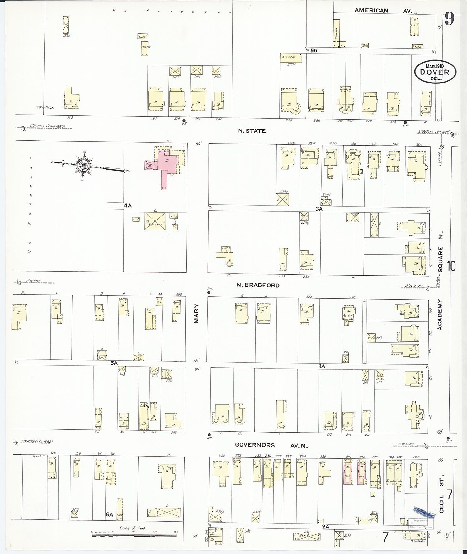 This old map of Dover, Kent County, Delaware was created by Sanborn Map Company in 1910