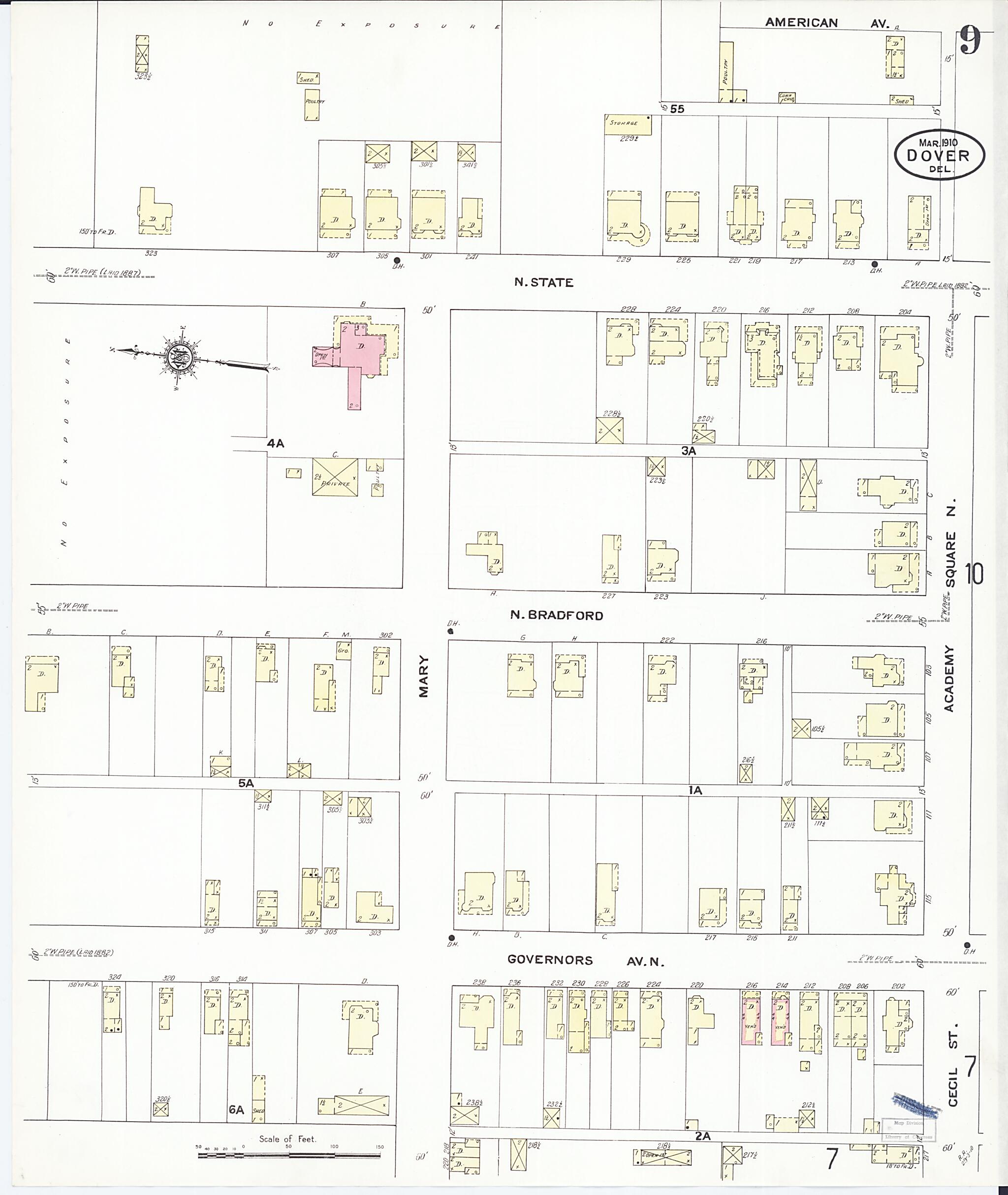 This old map of Dover, Kent County, Delaware was created by Sanborn Map Company in 1910