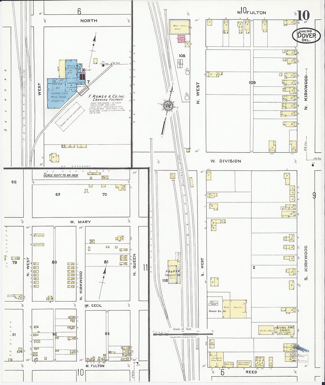 This old map of Dover, Kent County, Delaware was created by Sanborn Map Company in 1919