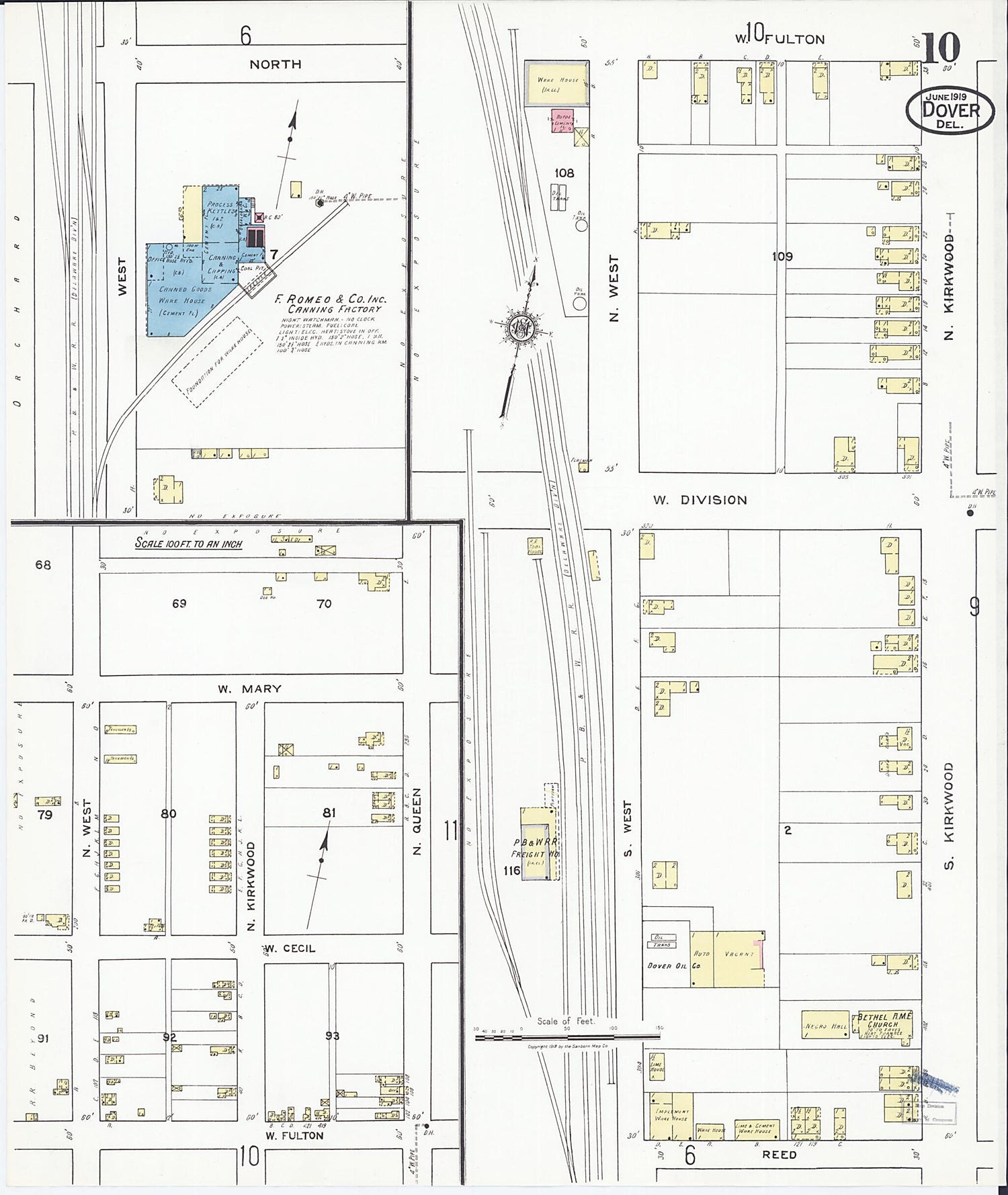 This old map of Dover, Kent County, Delaware was created by Sanborn Map Company in 1919