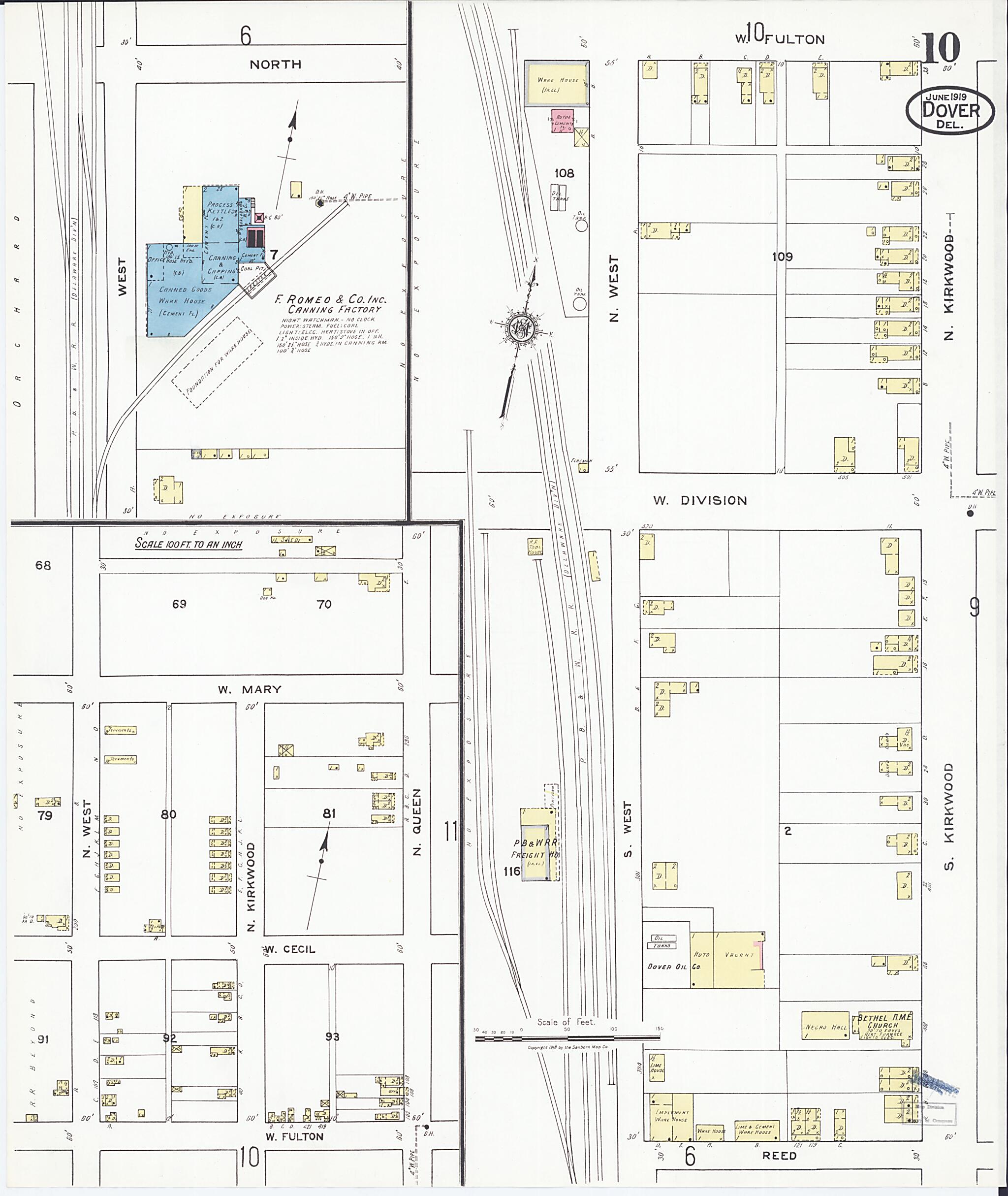 This old map of Dover, Kent County, Delaware was created by Sanborn Map Company in 1919