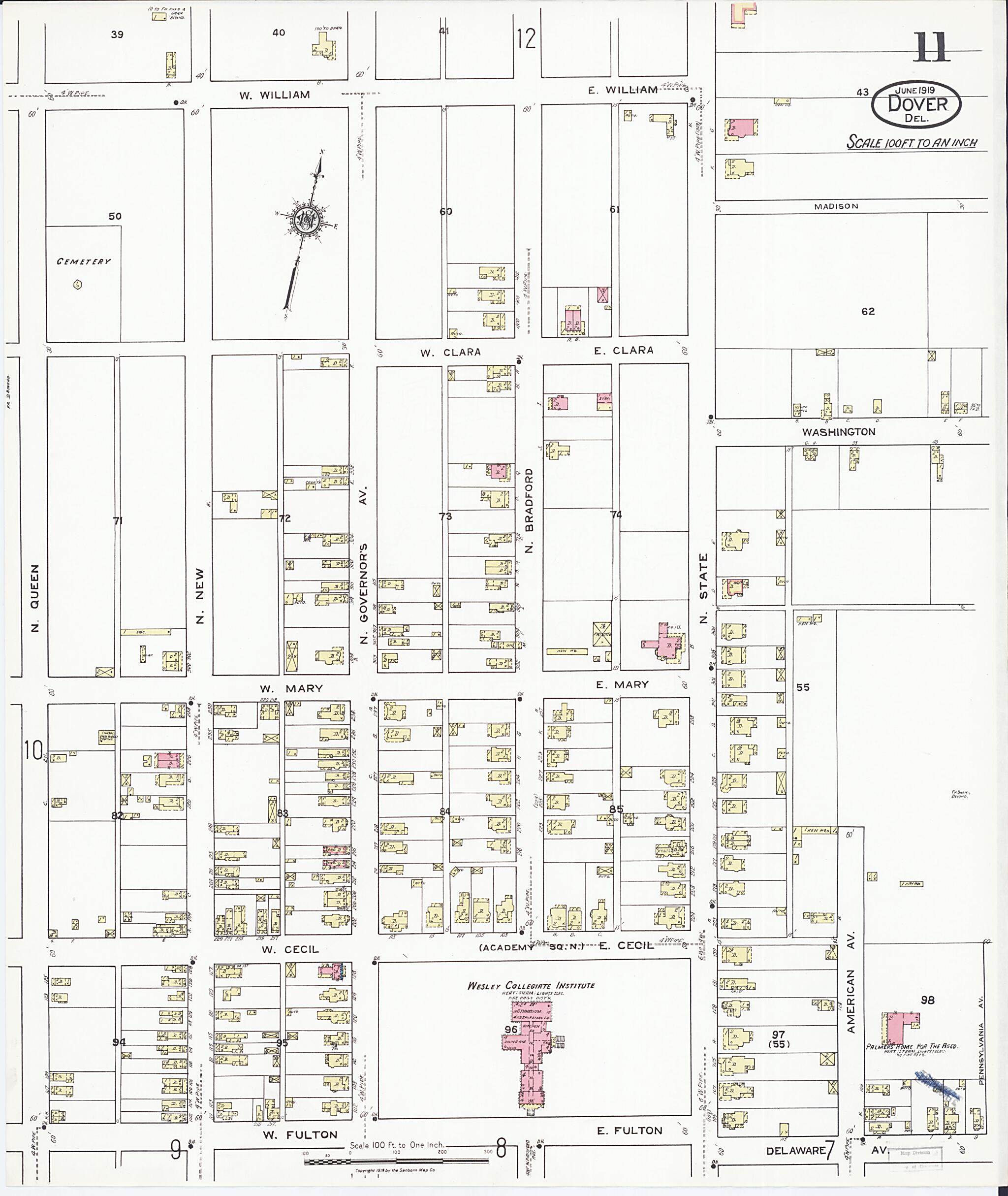 This old map of Dover, Kent County, Delaware was created by Sanborn Map Company in 1919