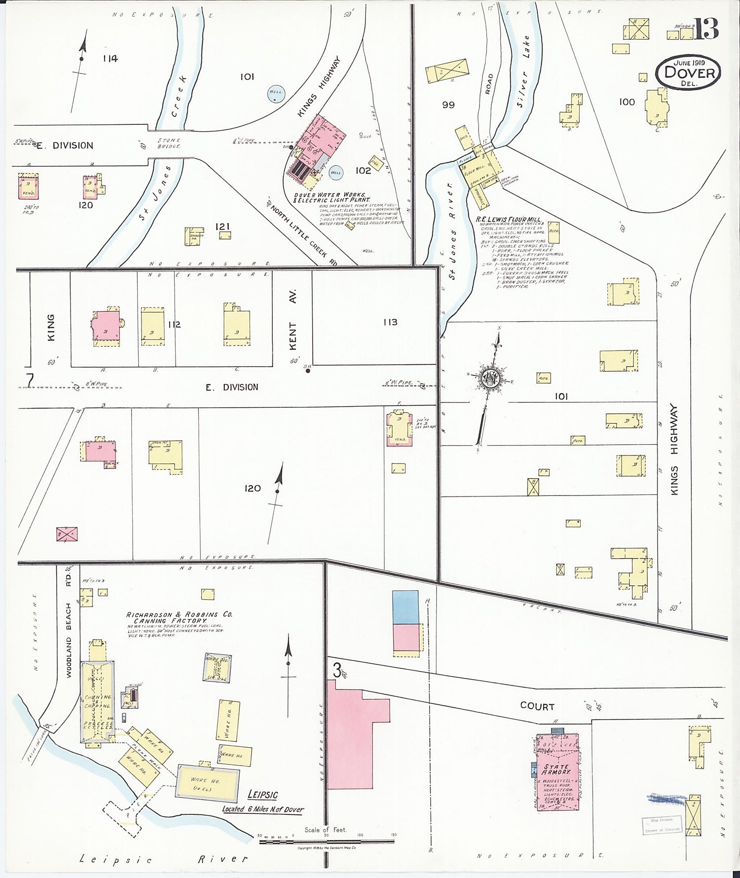 This old map of Dover, Kent County, Delaware was created by Sanborn Map Company in 1919