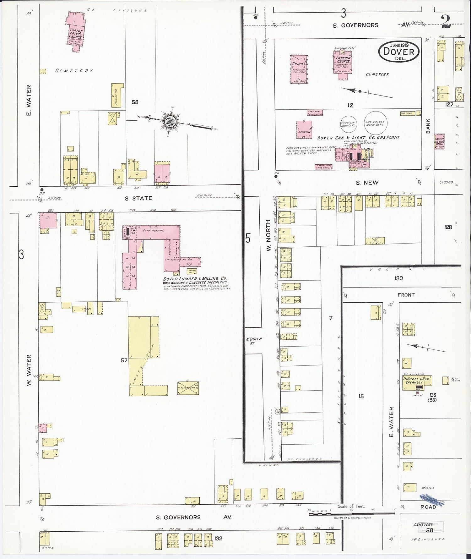 This old map of Dover, Kent County, Delaware was created by Sanborn Map Company in 1919