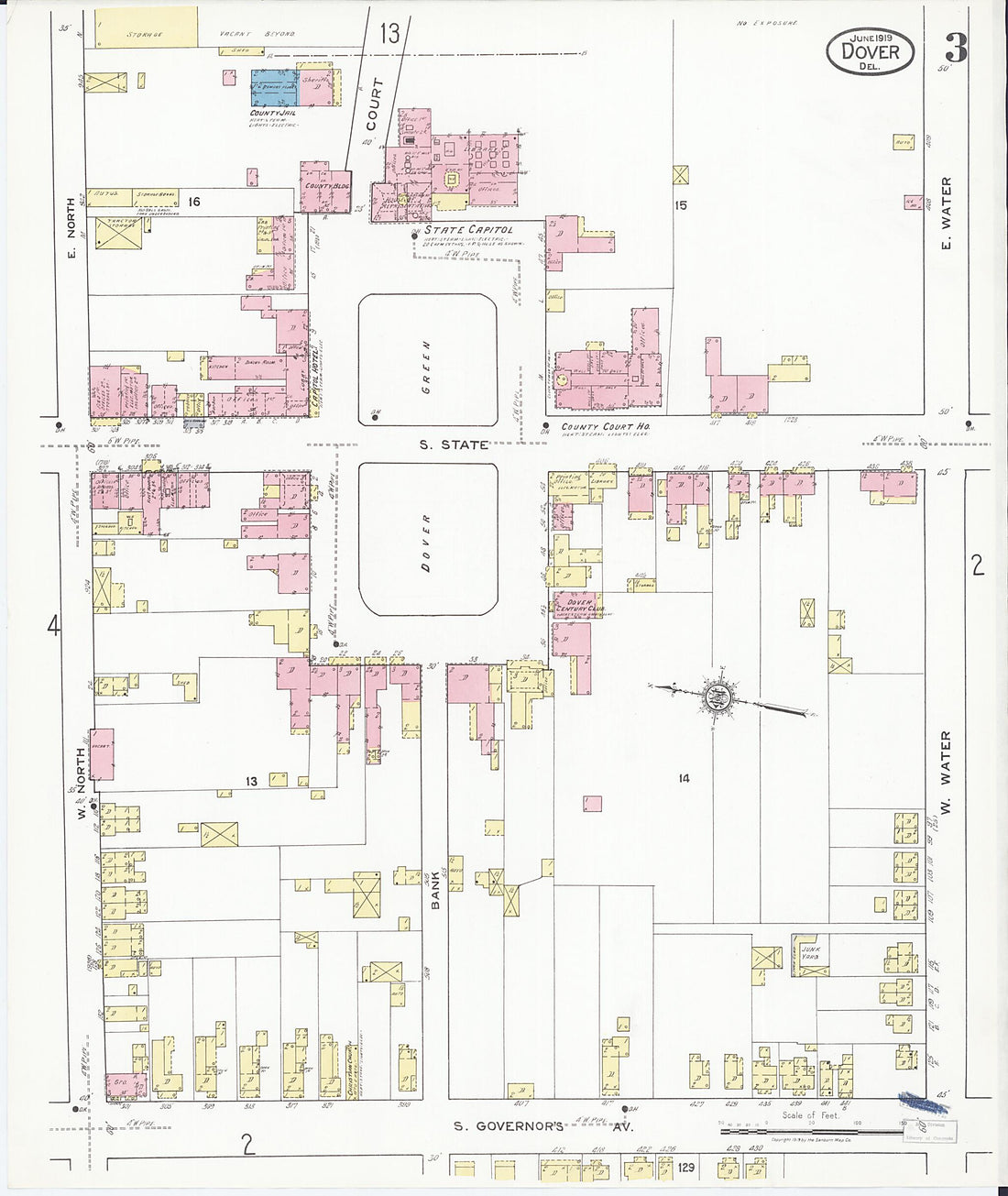 This old map of Dover, Kent County, Delaware was created by Sanborn Map Company in 1919