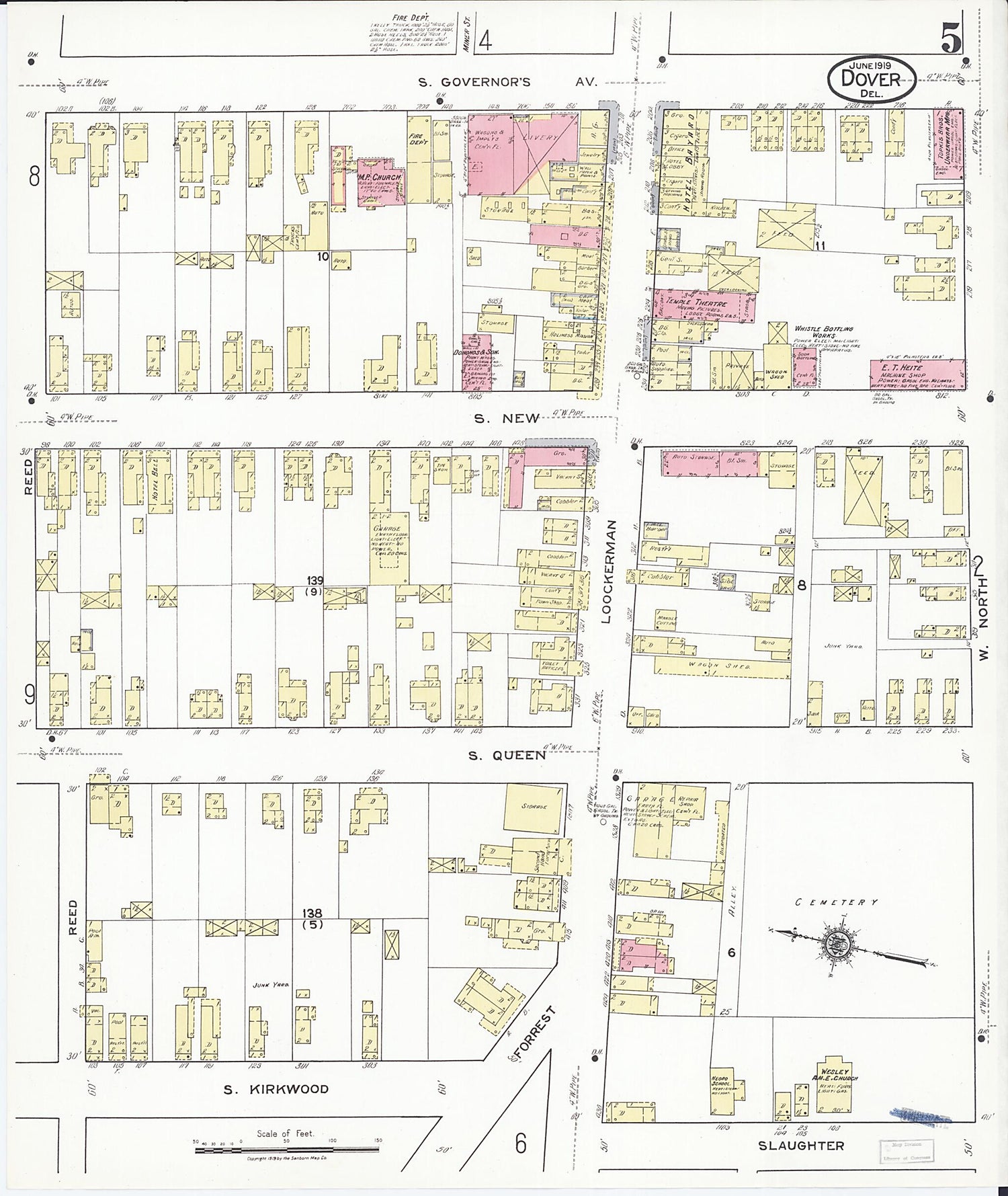 This old map of Dover, Kent County, Delaware was created by Sanborn Map Company in 1919