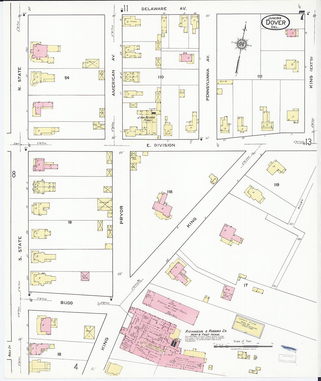 This old map of Dover, Kent County, Delaware was created by Sanborn Map Company in 1919