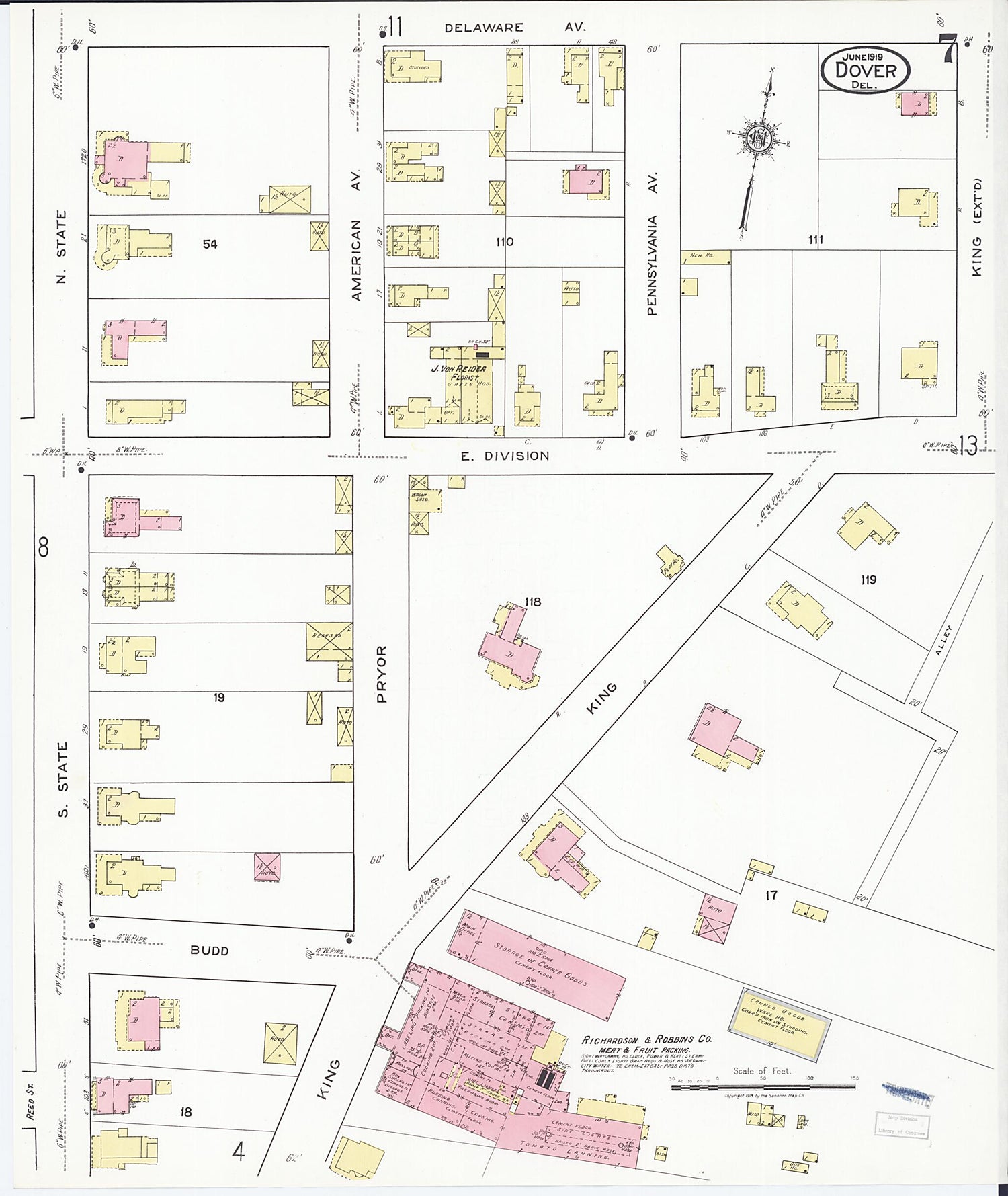 This old map of Dover, Kent County, Delaware was created by Sanborn Map Company in 1919