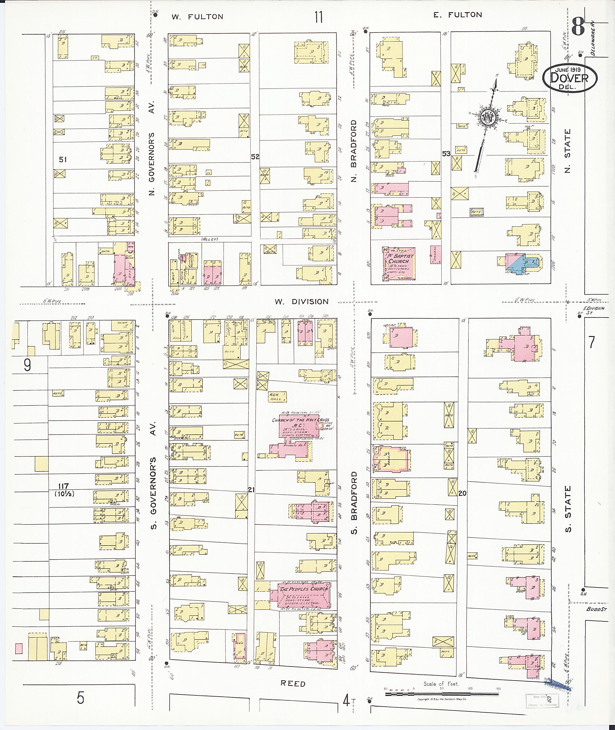 This old map of Dover, Kent County, Delaware was created by Sanborn Map Company in 1919