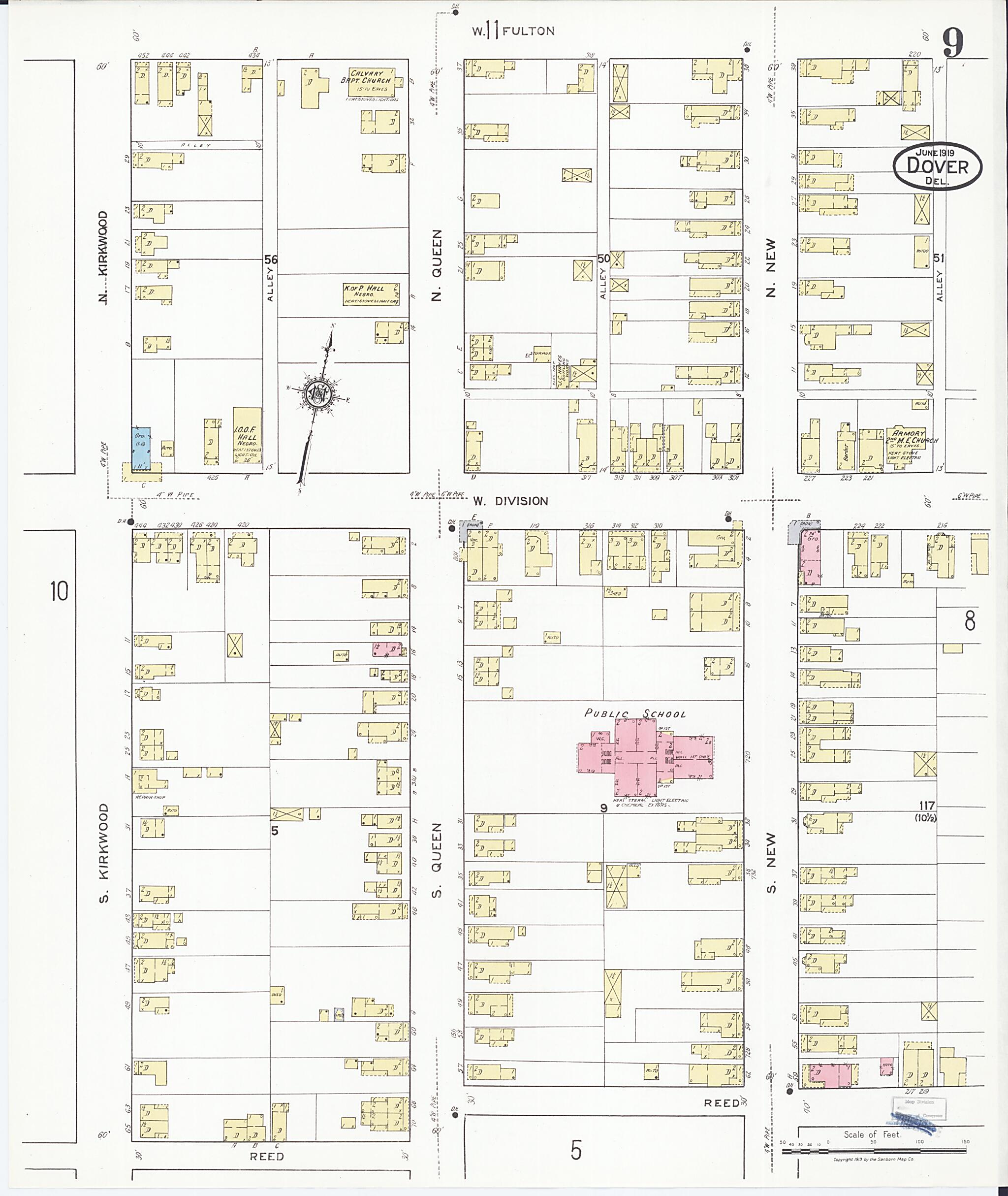 This old map of Dover, Kent County, Delaware was created by Sanborn Map Company in 1919