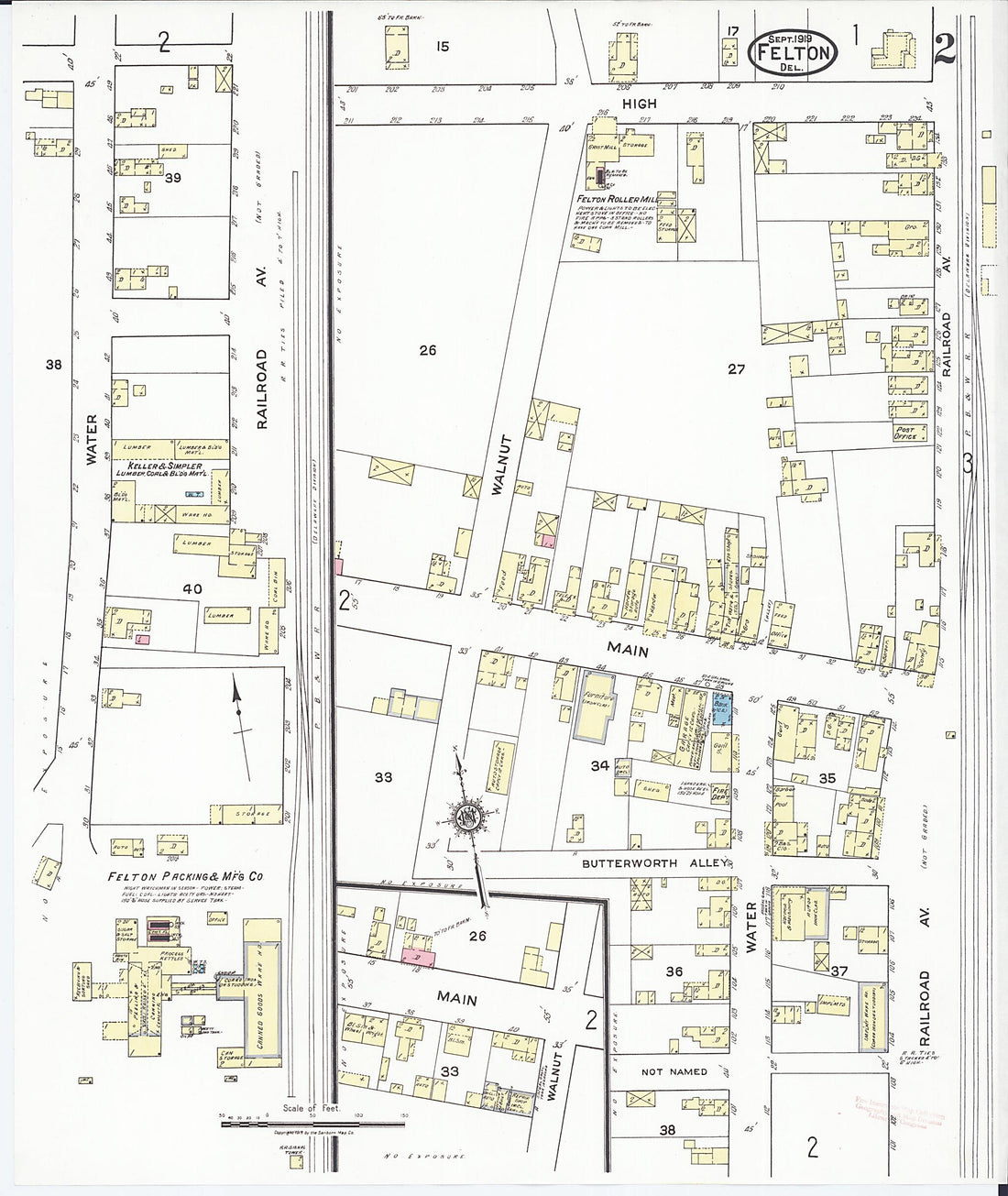 This old map of Felton, Kent County, Delaware was created by Sanborn Map Company in 1919