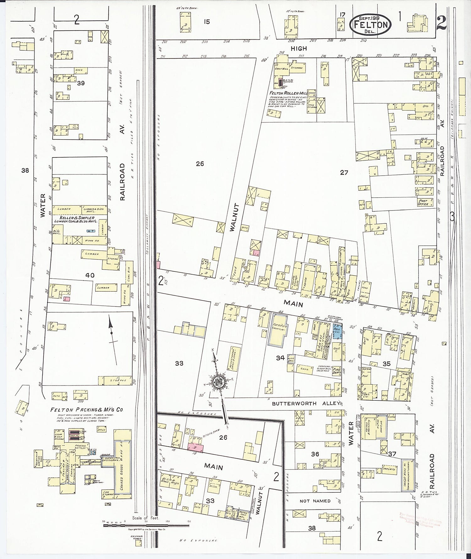 This old map of Felton, Kent County, Delaware was created by Sanborn Map Company in 1919