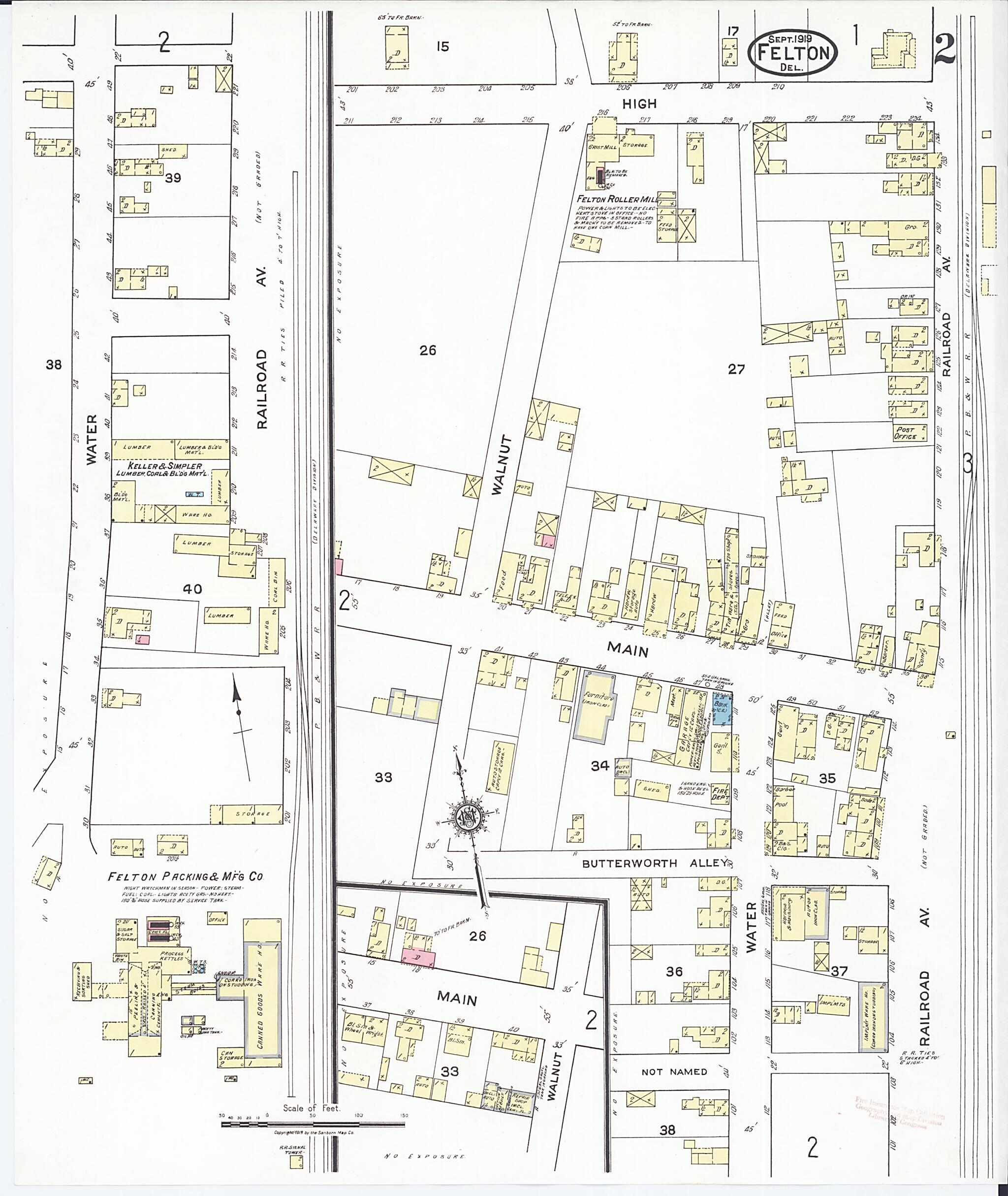 This old map of Felton, Kent County, Delaware was created by Sanborn Map Company in 1919