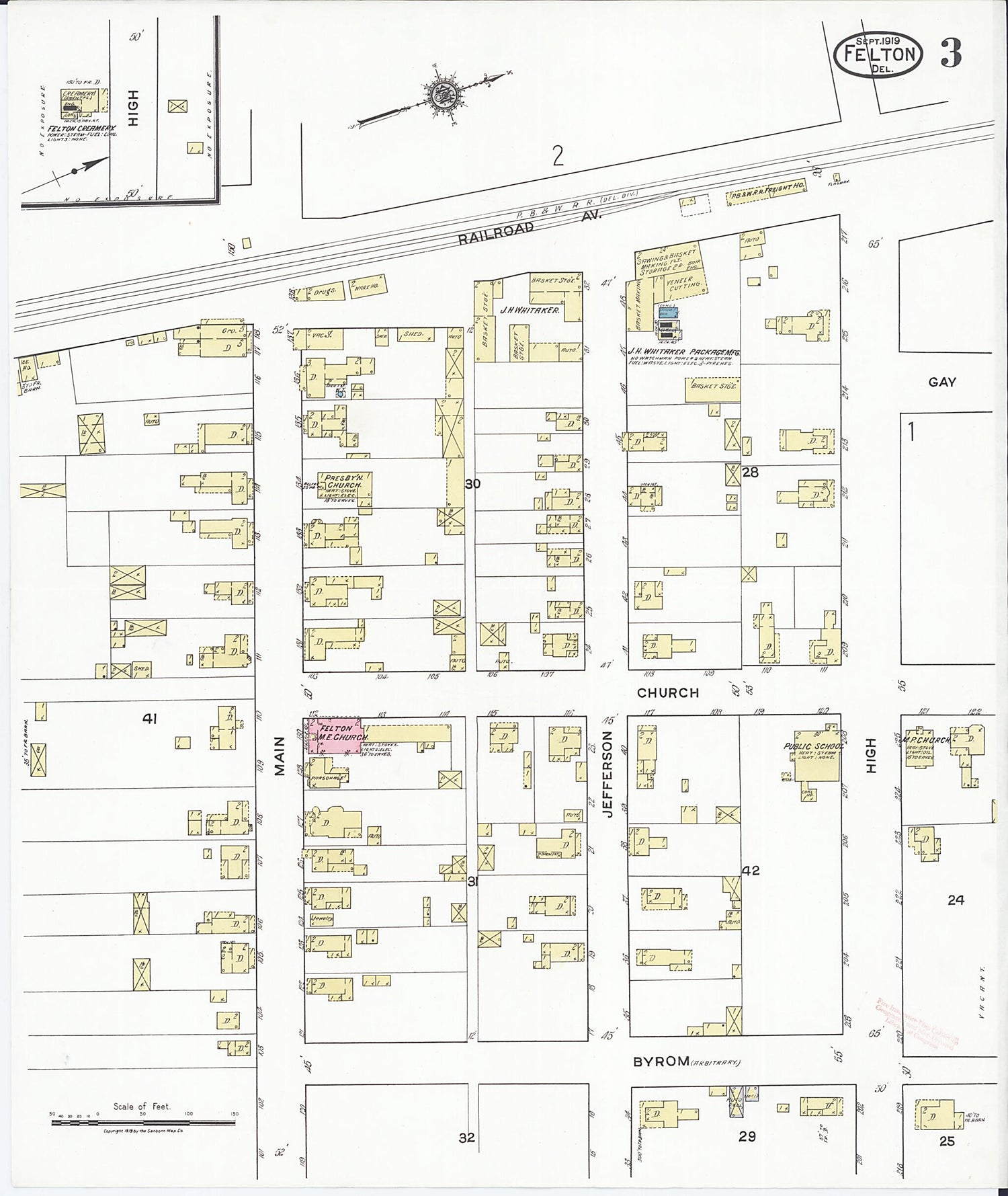 This old map of Felton, Kent County, Delaware was created by Sanborn Map Company in 1919