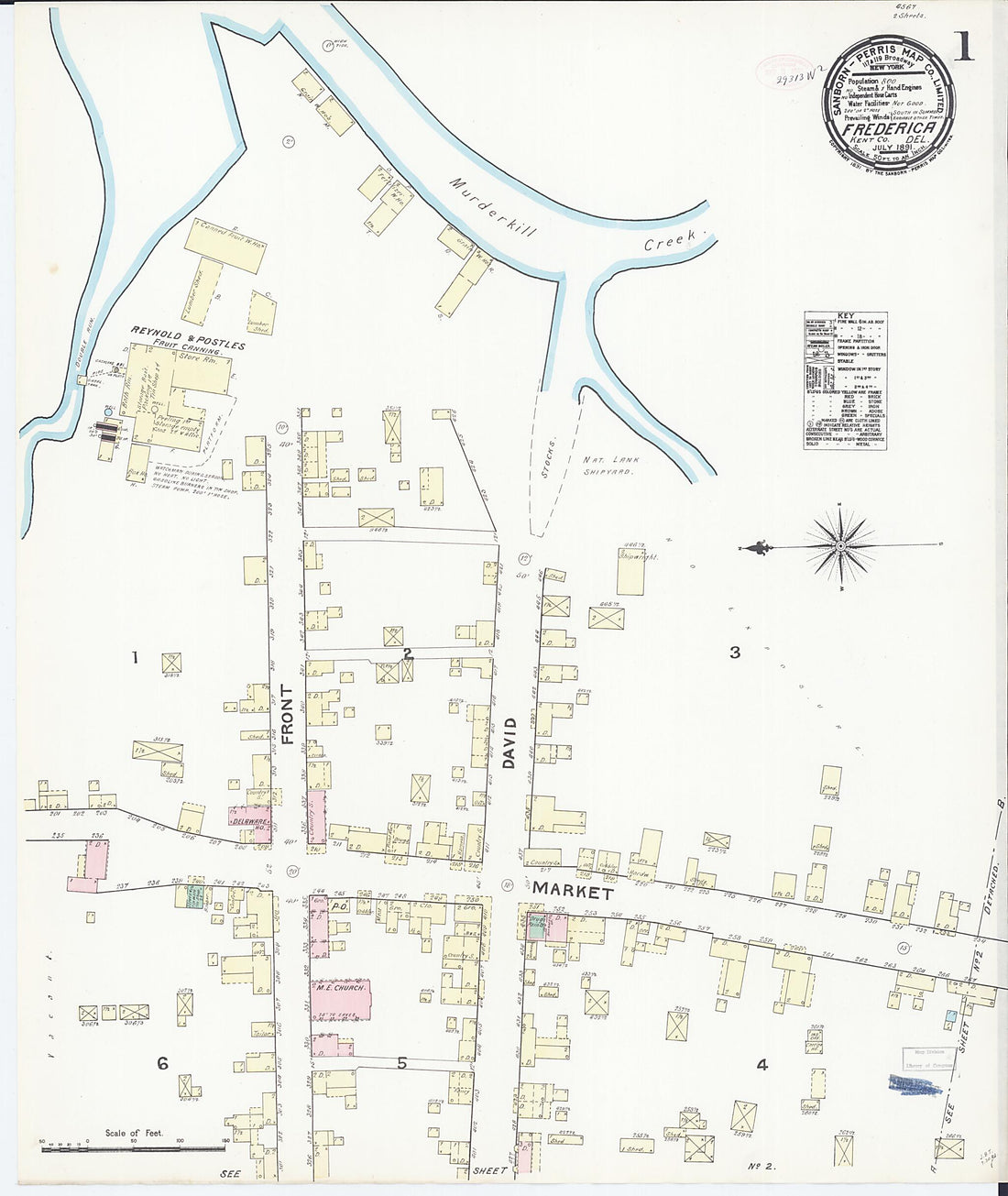 This old map of Frederica, Kent County, Delaware was created by Sanborn Map Company in 1891