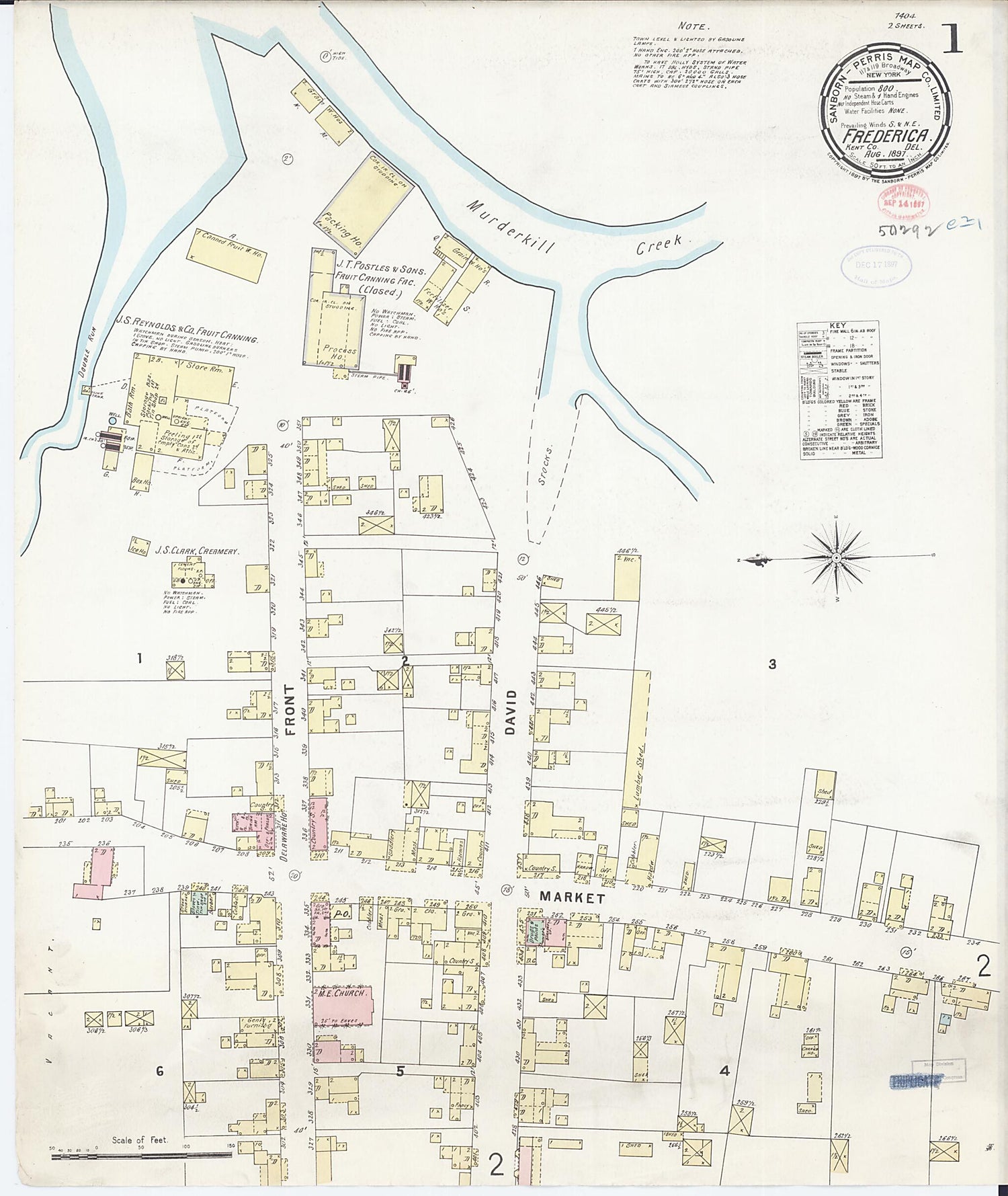 This old map of Frederica, Kent County, Delaware was created by Sanborn Map Company in 1897