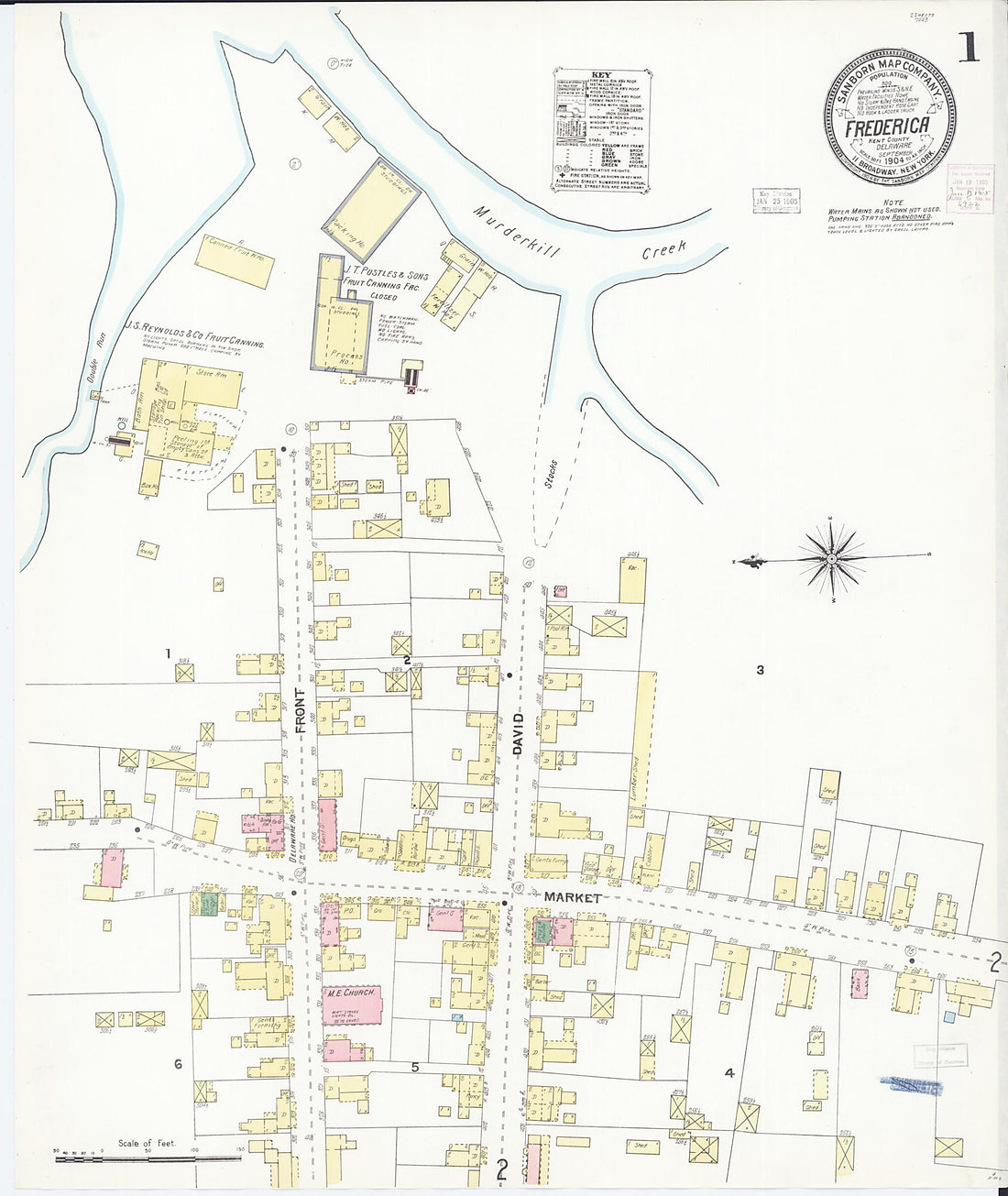 This old map of Frederica, Kent County, Delaware was created by Sanborn Map Company in 1904