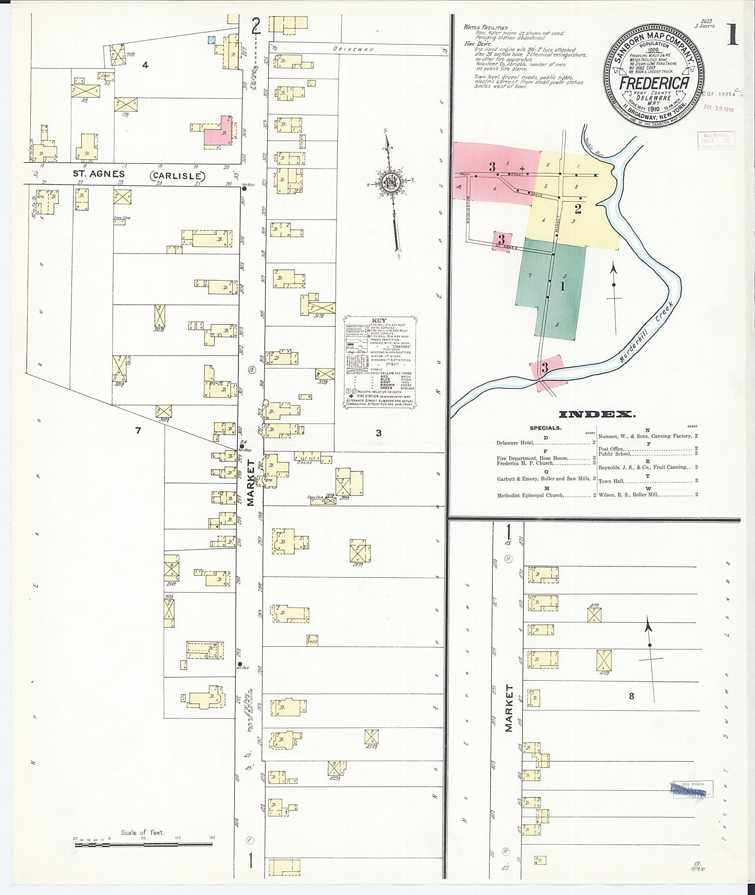 This old map of Frederica, Kent County, Delaware was created by Sanborn Map Company in 1910